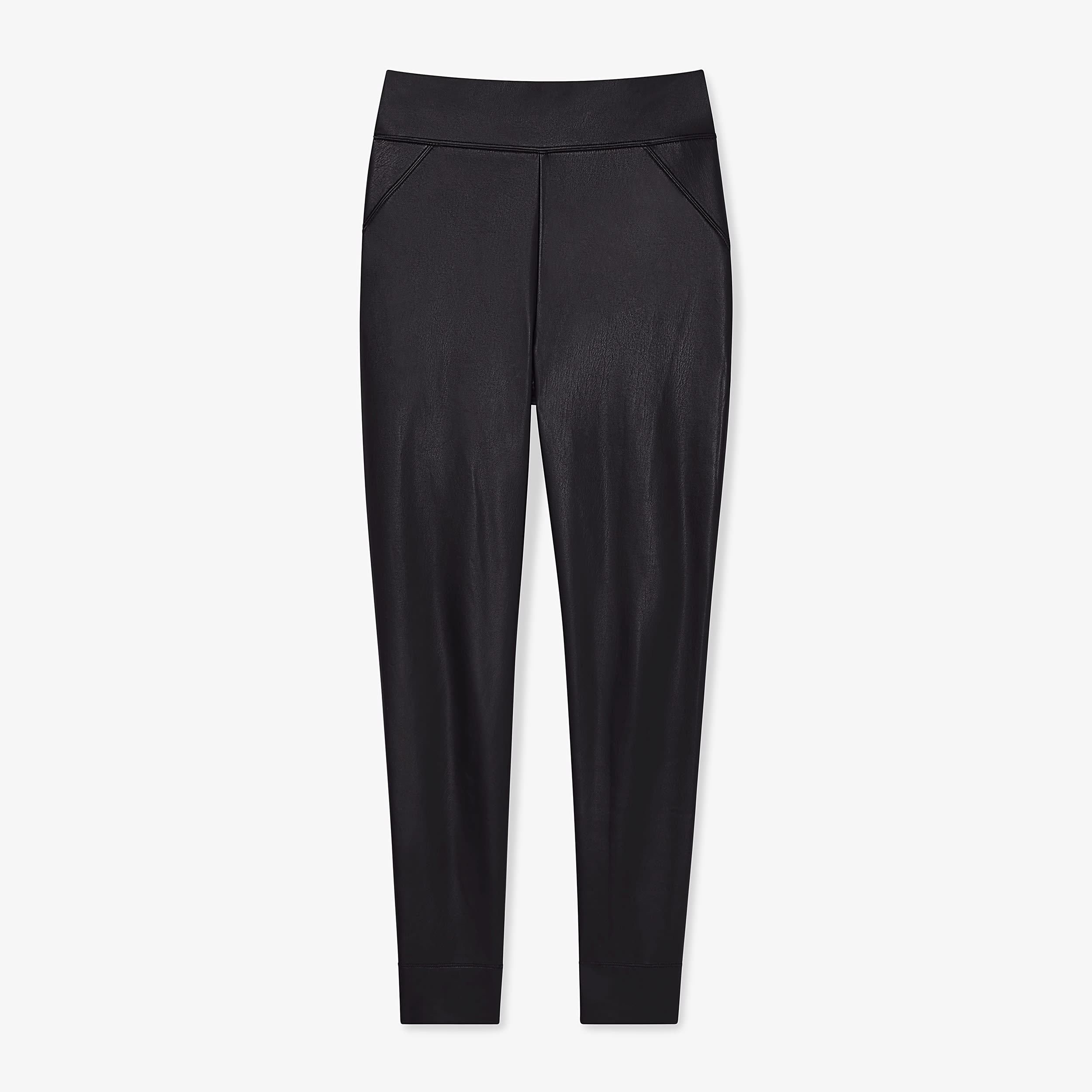 Vegan Stretch Leather Harrington Legging - High Waist Black Faux Leather Pants for Women | Perfect for Workout, Yoga, and Casual Wear