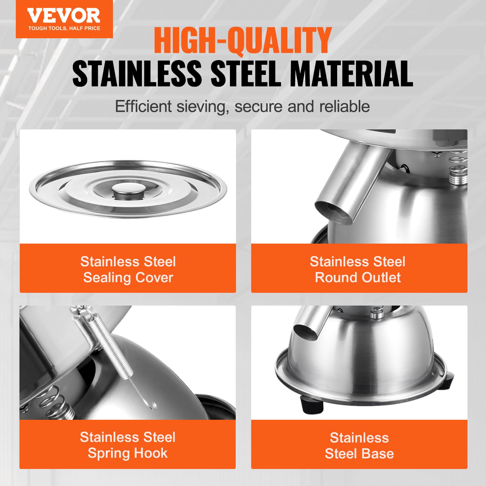 VEVOR Automatic Electric Vibrating Sieve Machine - 45W Stainless Steel Sifter Shaker with 30+50 Mesh for Flour, Powder, Rice, Mungbean - Perfect for Baking, Cooking, and Food Processing