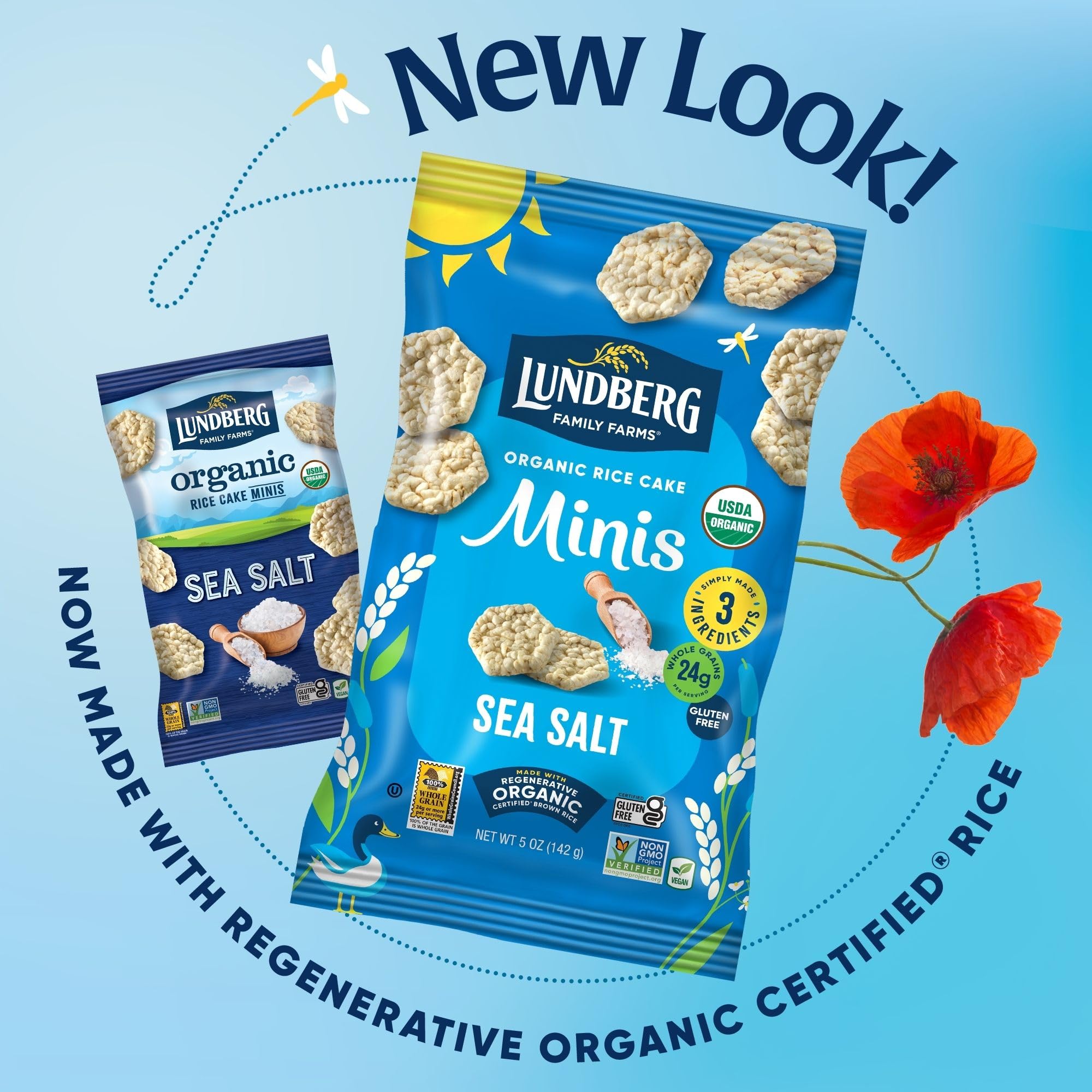 Lundberg Organic Rice Cake Minis - Original Sea Salt Flavor | Gluten-Free Vegan Snacks for Adults & Kids | Healthy Mini Rice Cakes for On-the-Go, School Lunches & Party Snacking | 5 Oz Pack