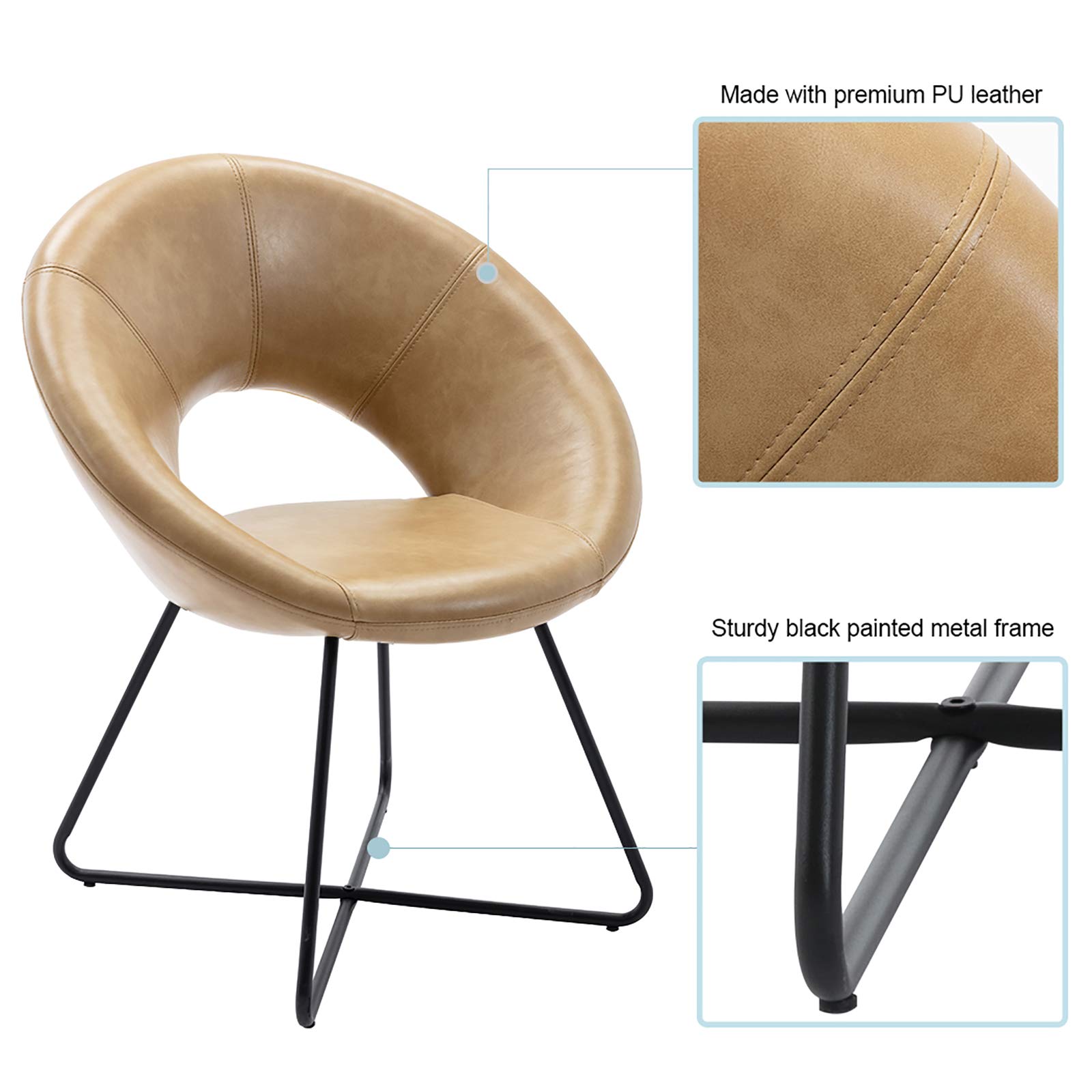 DUHOME Mid-Century Modern Accent Chair - Industrial Style Lounge & Dining Chair with Black Metal Legs, 1-Piece Camel Fabric Upholstery for Living Room, Office, or Cafe Decor | Comfortable Seating for Home & Commercial Spaces