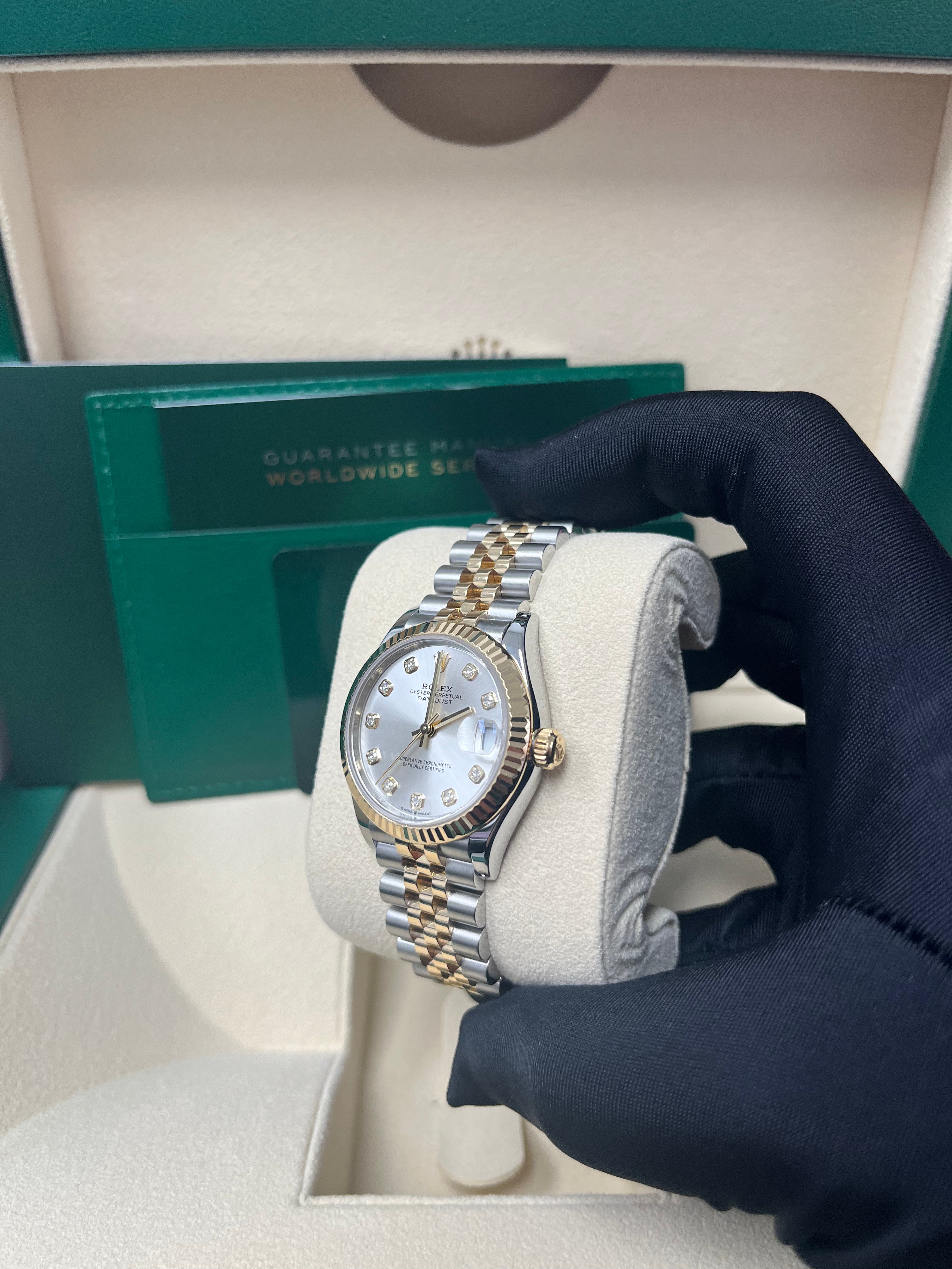 Rolex Datejust 31mm Watch - Steel & Yellow Gold, Fluted Bezel, Silver Diamond Dial, Jubilee Bracelet 278273 - Luxury Women's Watch for Business, Parties & Special Occasions