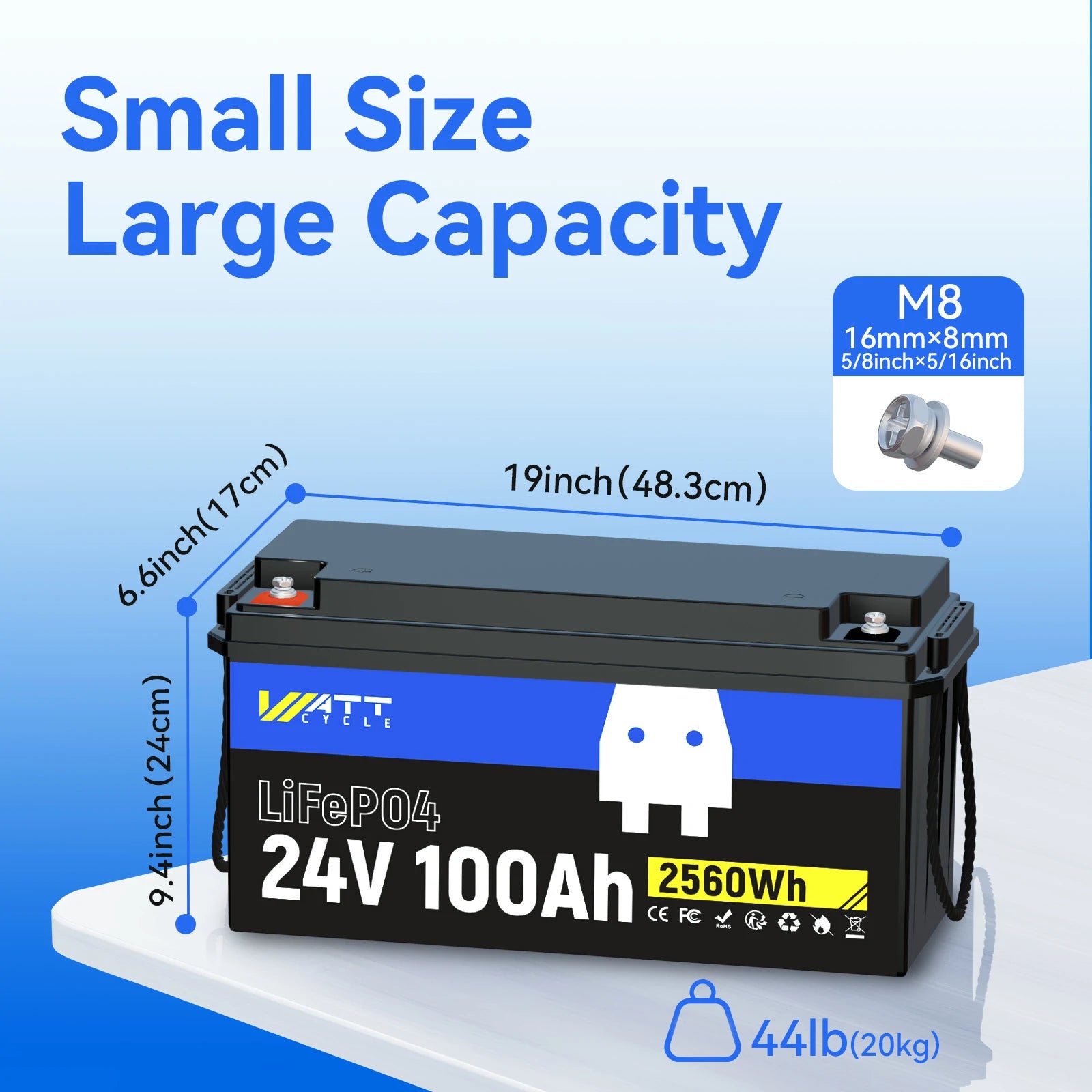 24V 100Ah LiFePO4 Lithium Iron Phosphate Battery Kit - Deep Cycle Rechargeable Solar Battery for RV, Marine, Off-Grid & Solar Power Systems