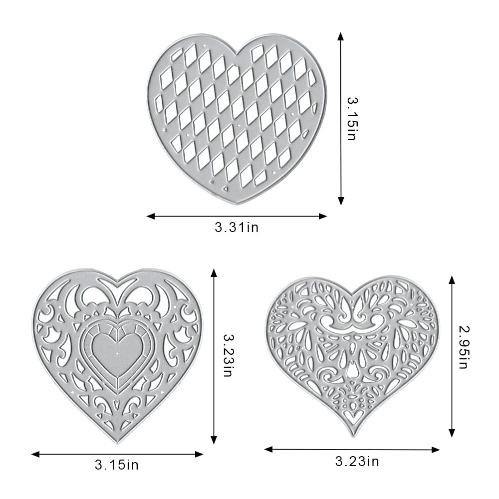 3-Piece Valentine's Day Heart-Shaped Metal Cutting Dies Set - DIY Scrapbooking, Card Making, Photo Album Embellishment Tools for Crafters (Perfect for Valentine's Cards, Wedding Invitations & Home Decor Projects)