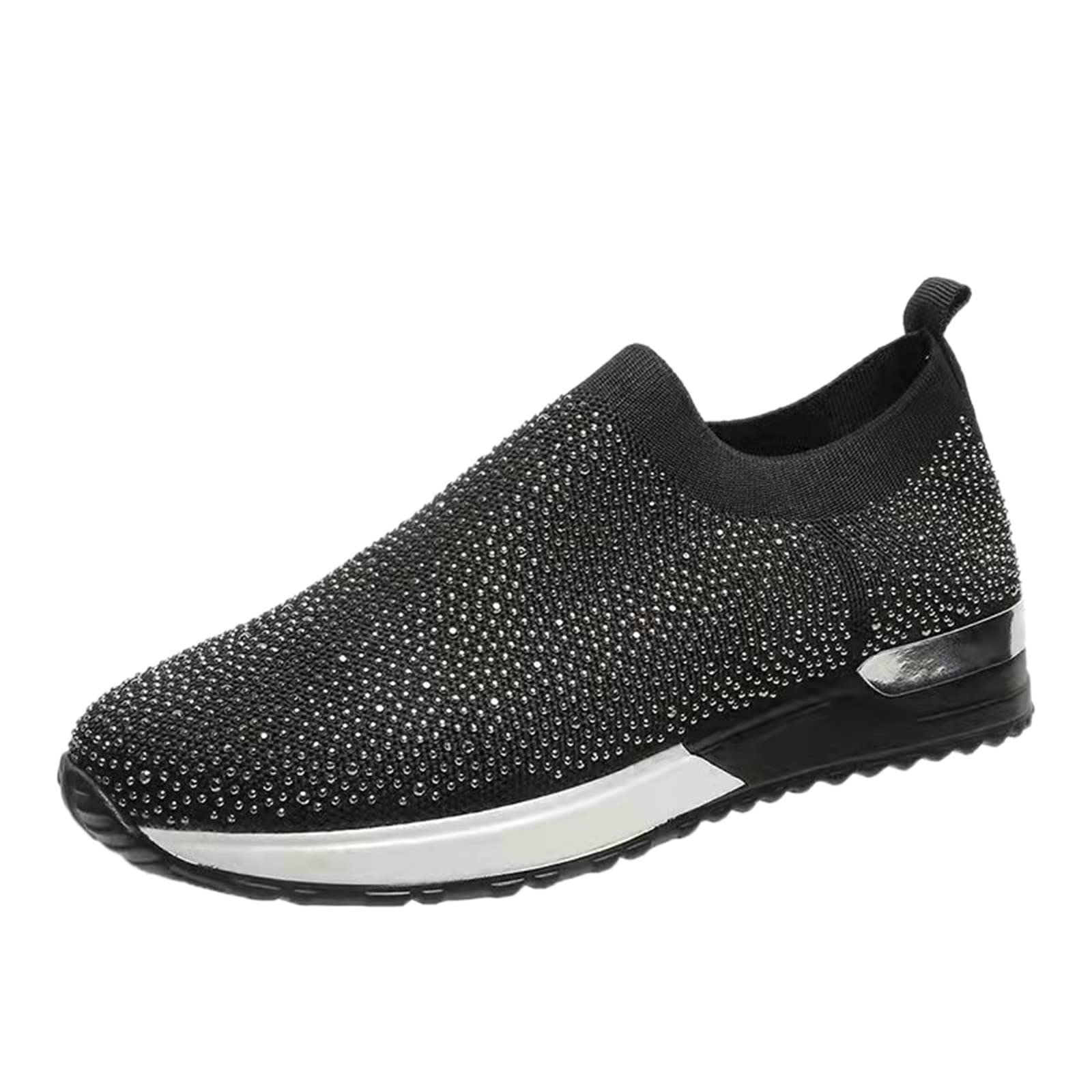 AIHOU Women's Slip-On Sneakers - Mesh Breathable Running Shoes with Rhinestone Design for Walking, Sports & Outdoor Activities | Lightweight & Comfortable for Casual Wear, Gym, Travel & Daily Use