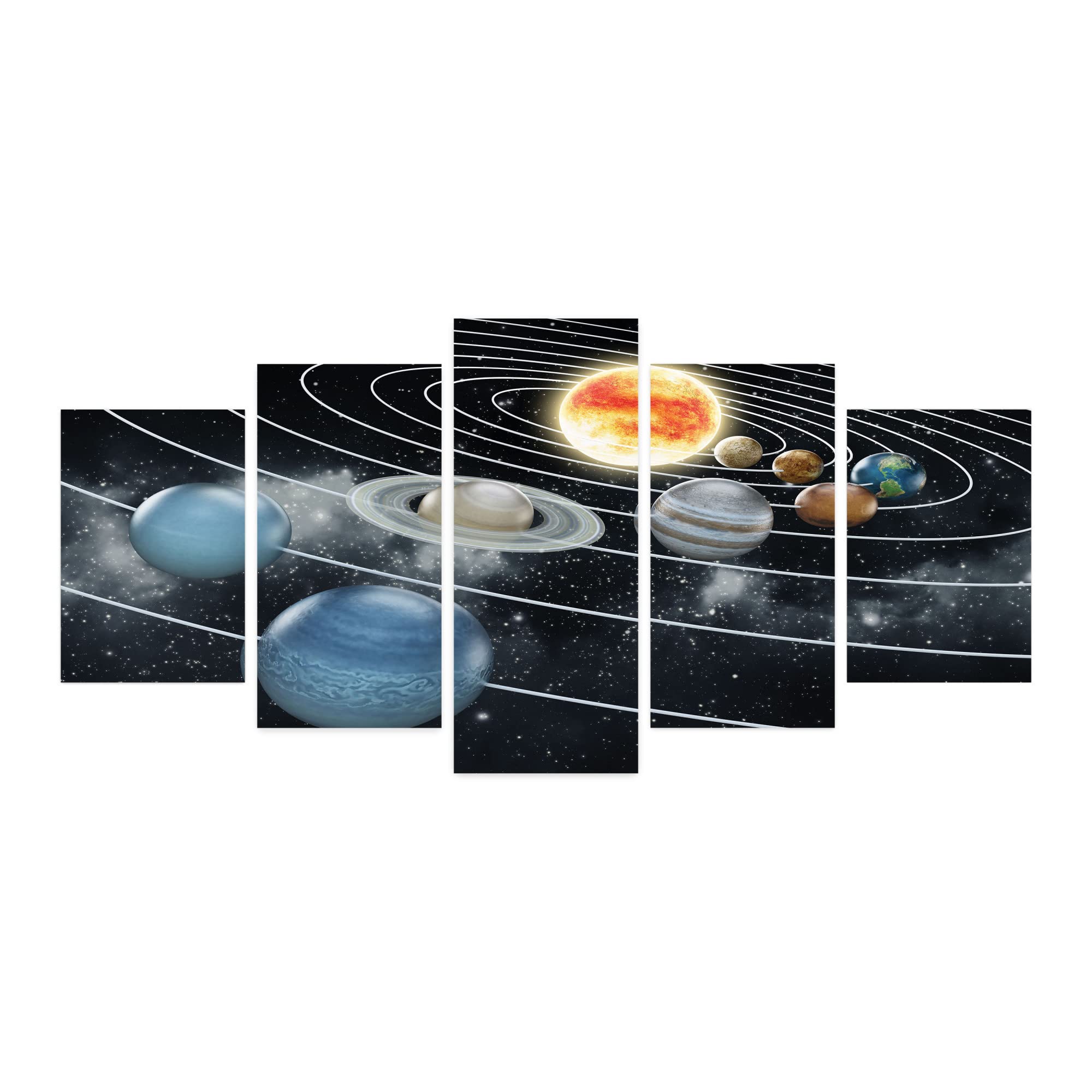 Ambesonne Galaxy 5-Panel Acrylic Glass Wall Art - Solar System with All 8 Planets, Sun & Pluto - Jupiter Mars Venus Space Decor - Modern Sci-Fi Wall Decor for Living Room, Bedroom, Dorm - 60