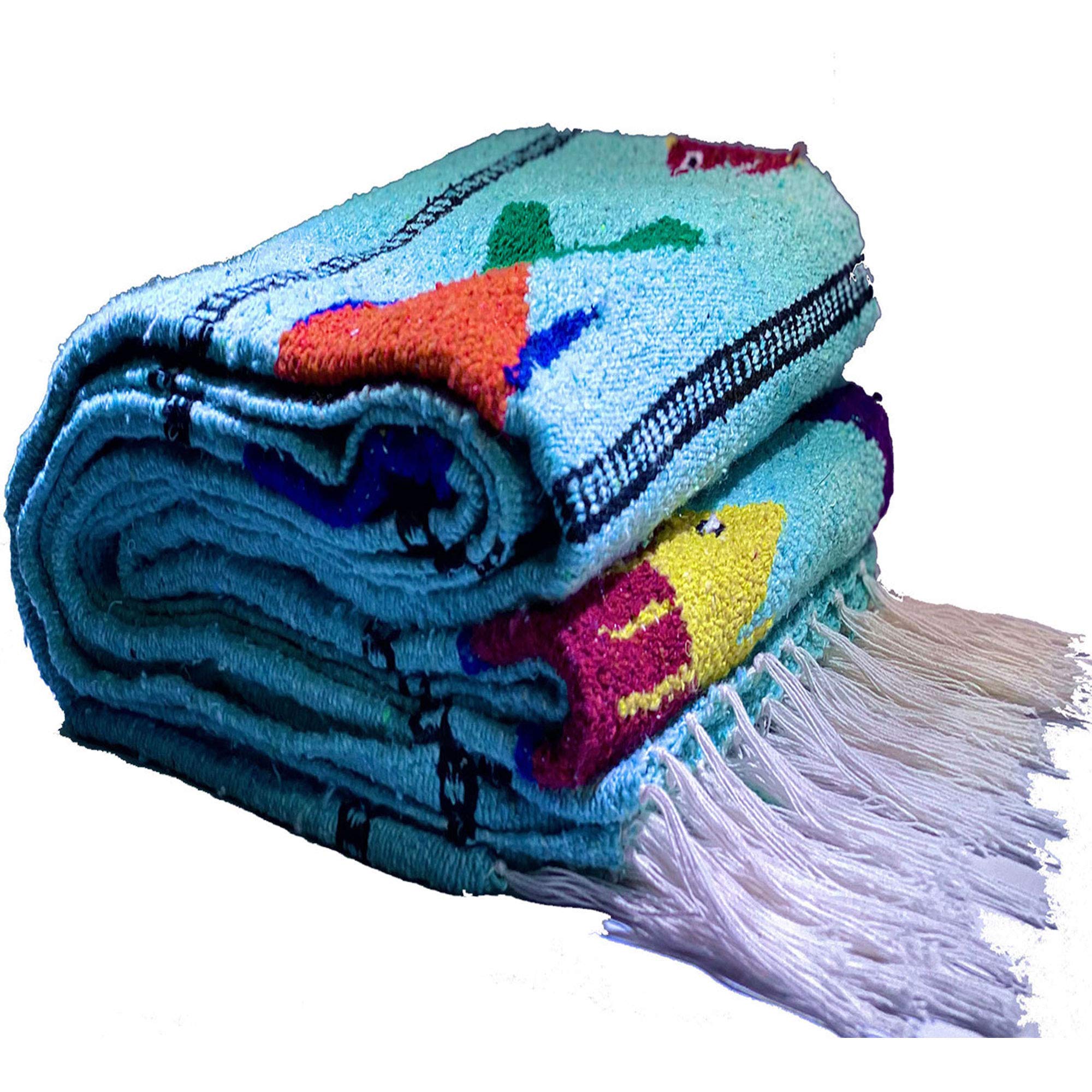 Handwoven Mexican Serape Blanket - Reversible Yoga Mat, Camping & Beach Throw, Picnic Blanket - Boho Home Decor & Car Accessory (Fish/Ice Design) - Perfect for Outdoor Adventures, Cozy Home Use & Travel