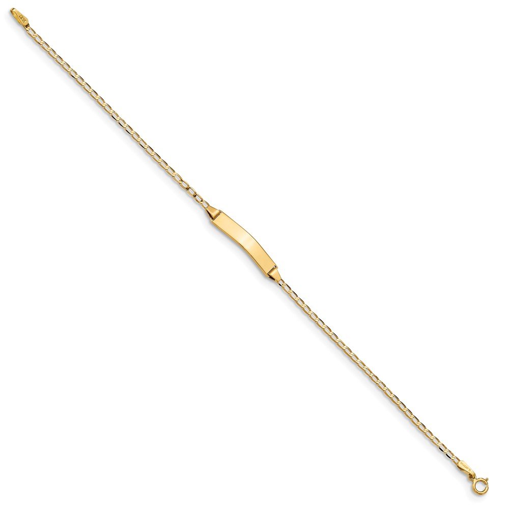 14K Solid Yellow Gold Cuban Link ID Bracelet with Engravable Name Bar Tag & Secure Lobster Clasp - 3mm Width, 7