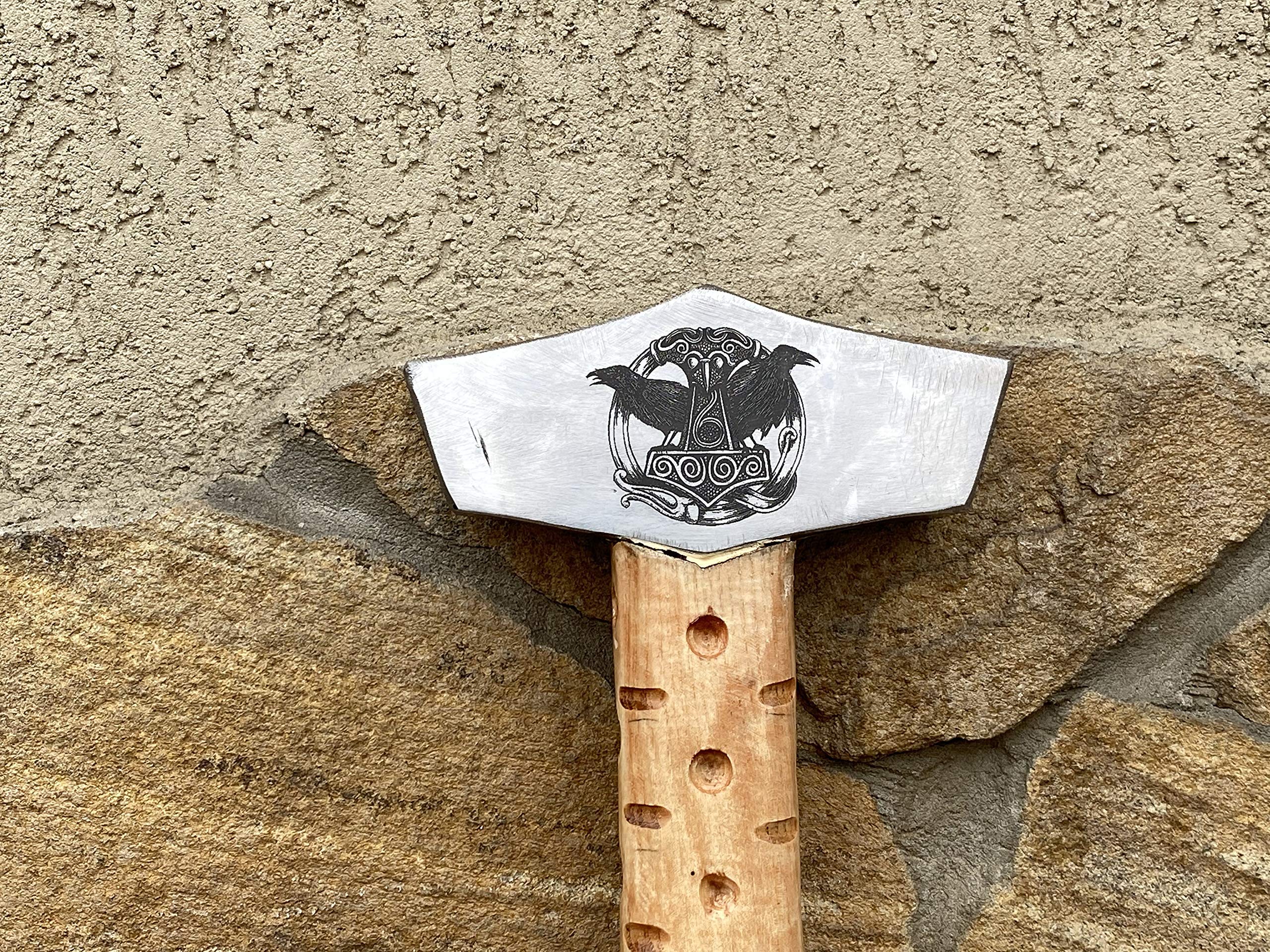 Viking Engraved Thor's Hammer (Mjolnir) - Handcrafted Iron & Steel Norse War Hammer with 3 Runic Symbols - Perfect Men's Gift for Anniversary, Birthday & Viking Enthusiasts - Great for Cosplay, Home Decor & Norse Mythology Collections