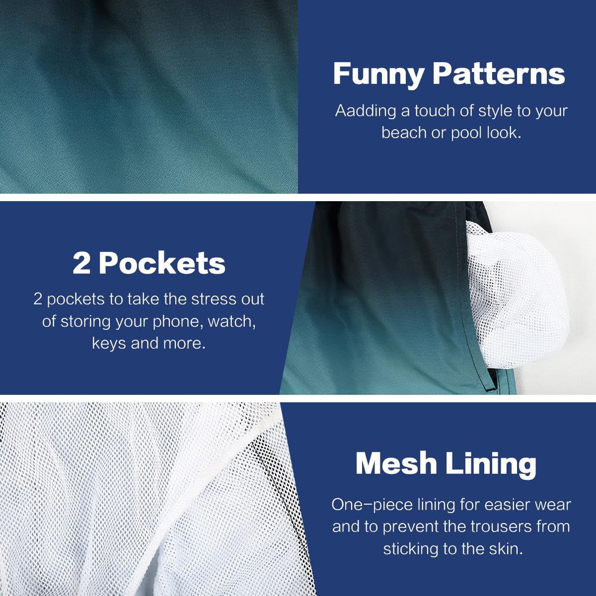 **Men's Quick Dry Swim Trunks with Mesh Lining & Pockets - Funny Beach Shorts for Swimming, Surfing & Summer Vacations**