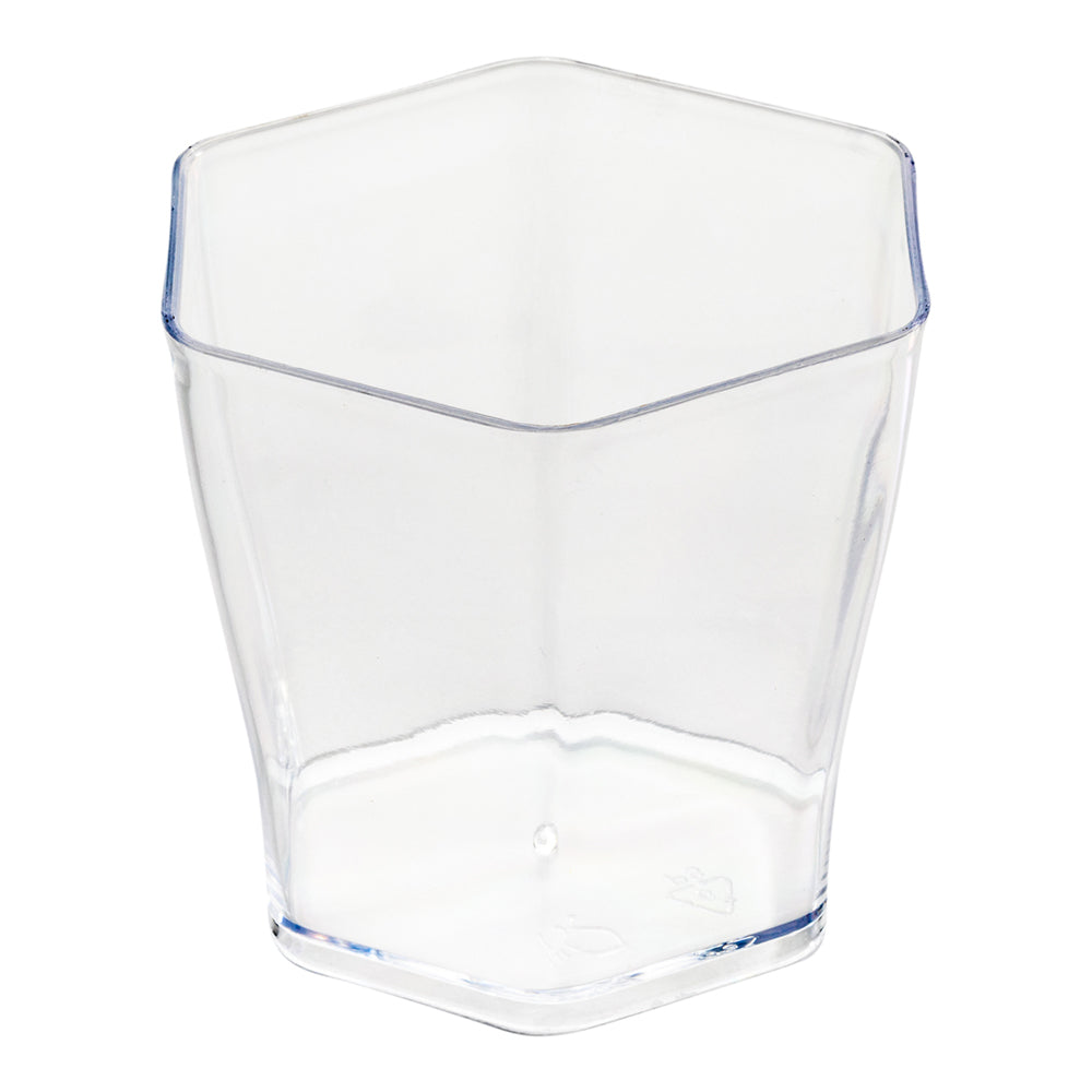 100 Pack 2 oz Hexagon Clear Plastic Cups with 100 Silver Mini Plastic Forks - Perfect for Parties, Weddings, and Events