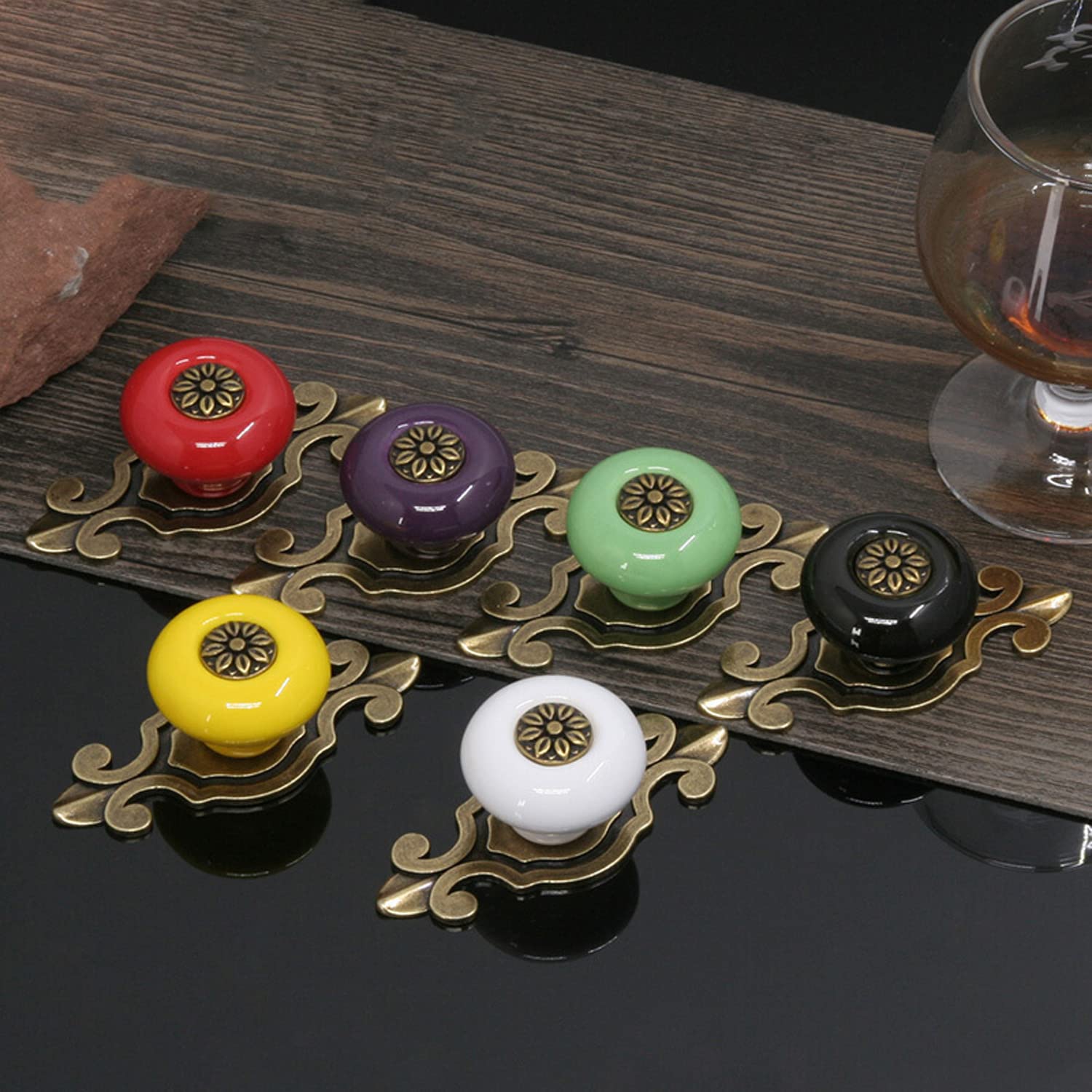 Vintage Ceramic Knobs 10 Pack - Retro Dresser & Cabinet Pulls for Kitchen Wardrobe