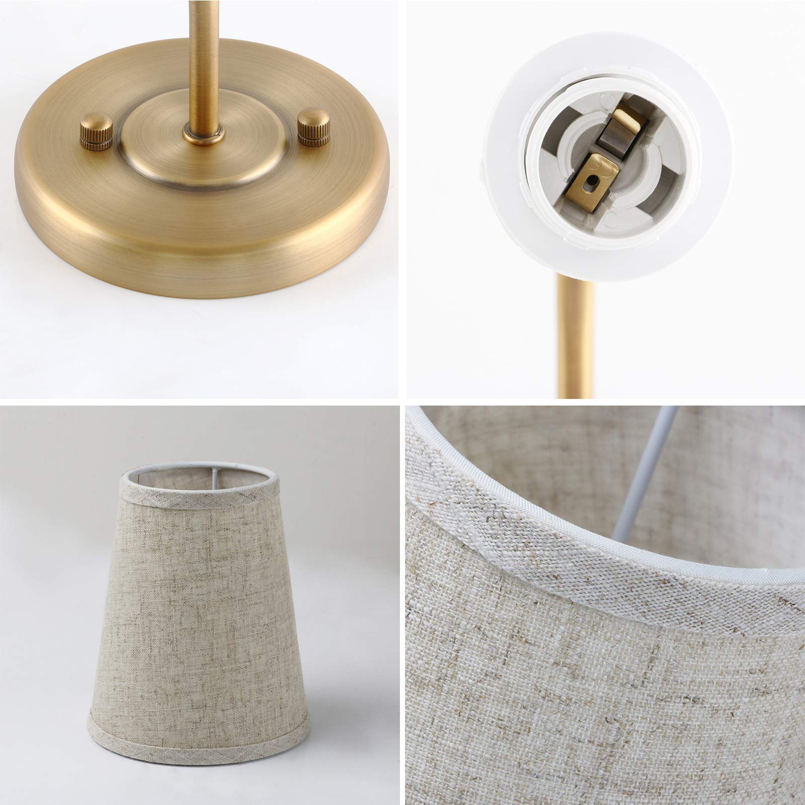 Vintage Brass Wall Sconces Set of 2 - Linen Shade Bathroom Vanity Lights for Bedroom & Living Room