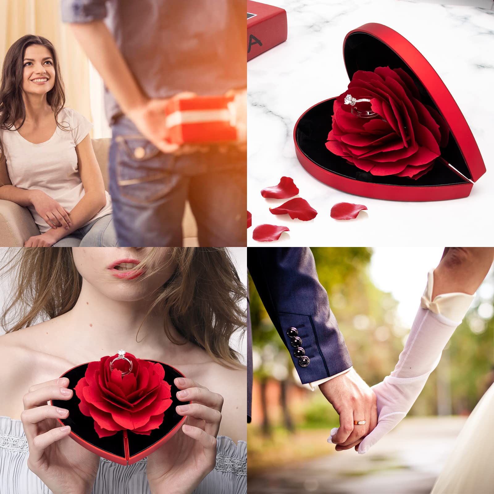 Wonuu Heart Shaped Red Engagement Ring Box - Rose Jewelry Storage Holder for Women, Proposal Wedding Gift - Perfect for Surprise Proposals, Anniversary Gifts & Romantic Moments