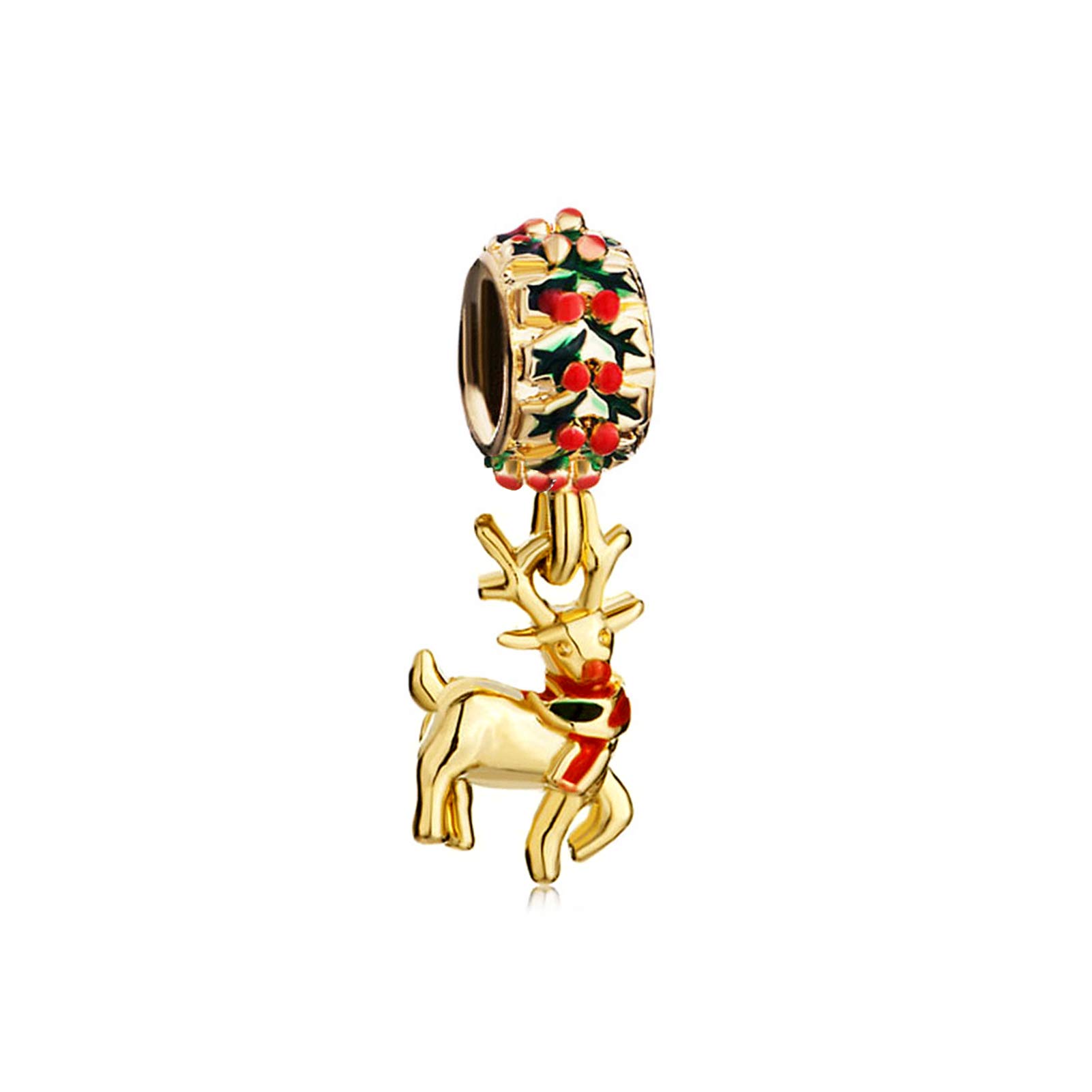 Golden Reindeer Christmas Charm Pendant - Compatible with Pandora Bracelets | Dainty Jewelry Gift for Women, Girlfriend, Daughter | Perfect for Holiday Gifting & Christmas Party Accessories