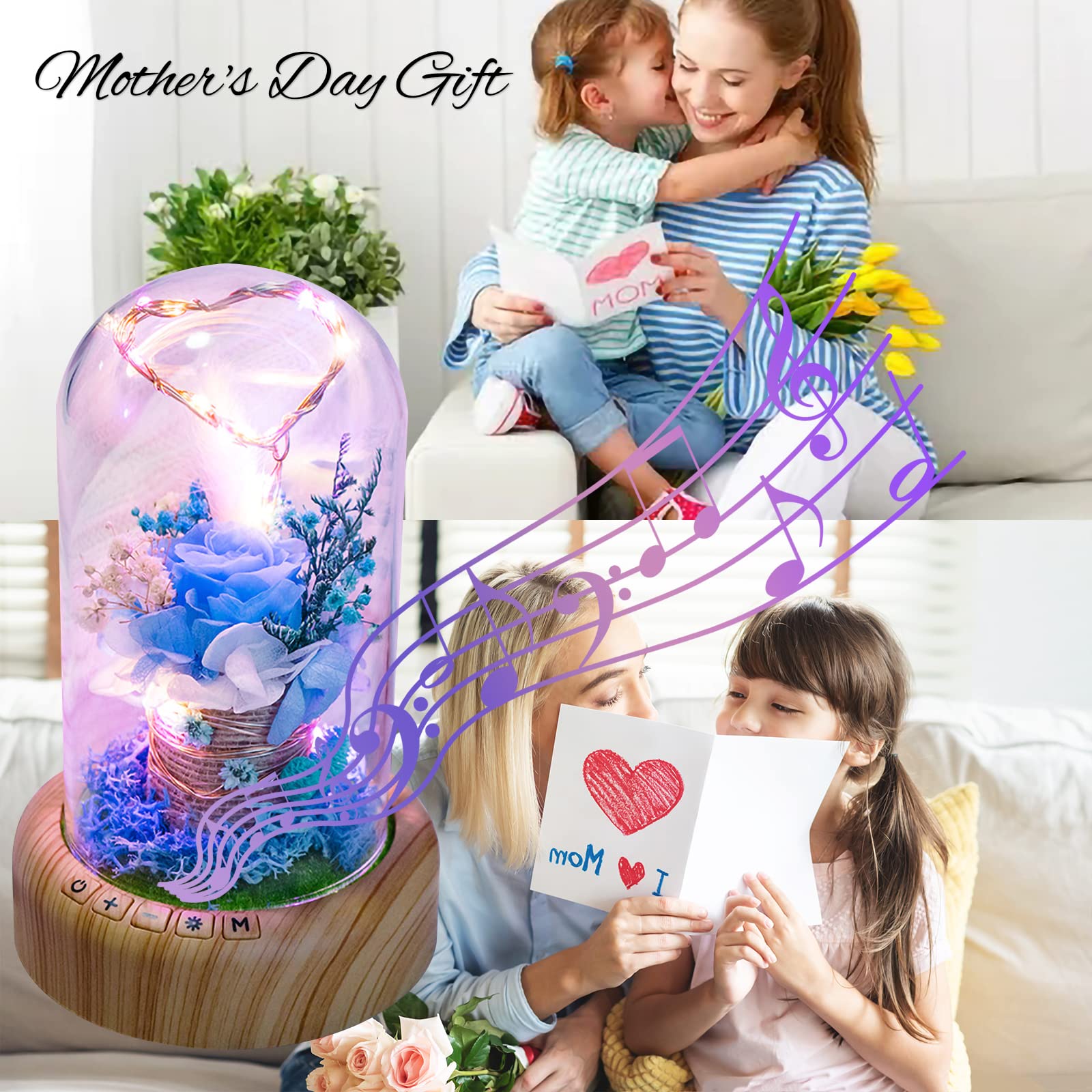 SWEETIME Blue Rose Lamp - Real Preserved Rose in Glass Dome with Bluetooth Speaker, Eternal Flower Night Light & Musical Box - Perfect Gift for Women on Mother's Day, Birthday, Valentine's Day - Romantic Home Decor for Bedroom, Living Room, Wedding Anniversary