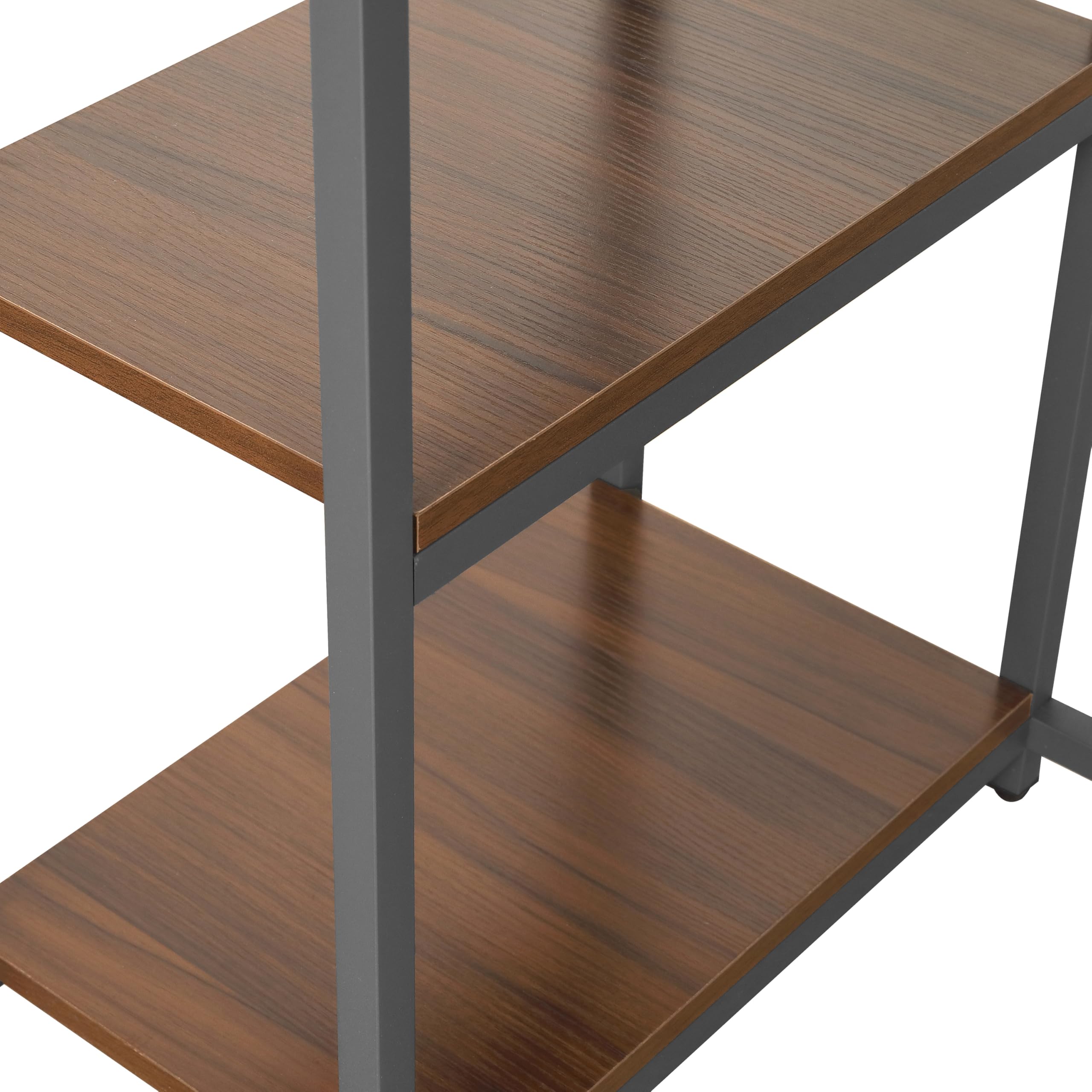 Techni Mobili Industrial Walnut Computer Desk with Storage Shelves, Monitor Stand, CPU Caddy & 2-Tier Bookshelf - Perfect Home Office Laptop Table for Small Spaces & Modern Workstations