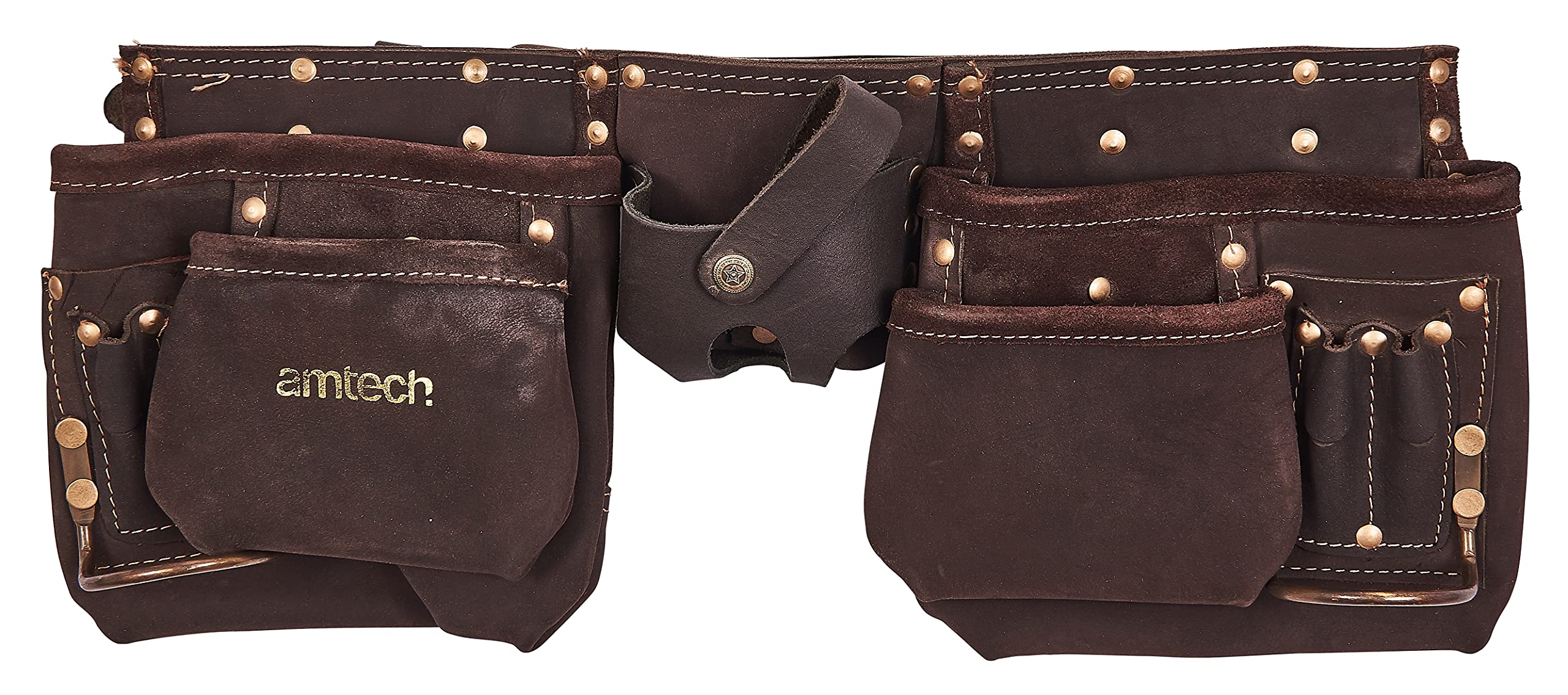 12-Pocket Heavy Duty Leather Tool Belt for Construction, Carpentry & DIY Projects - Durable Work Belt with Multiple Pockets for Tools & Accessories