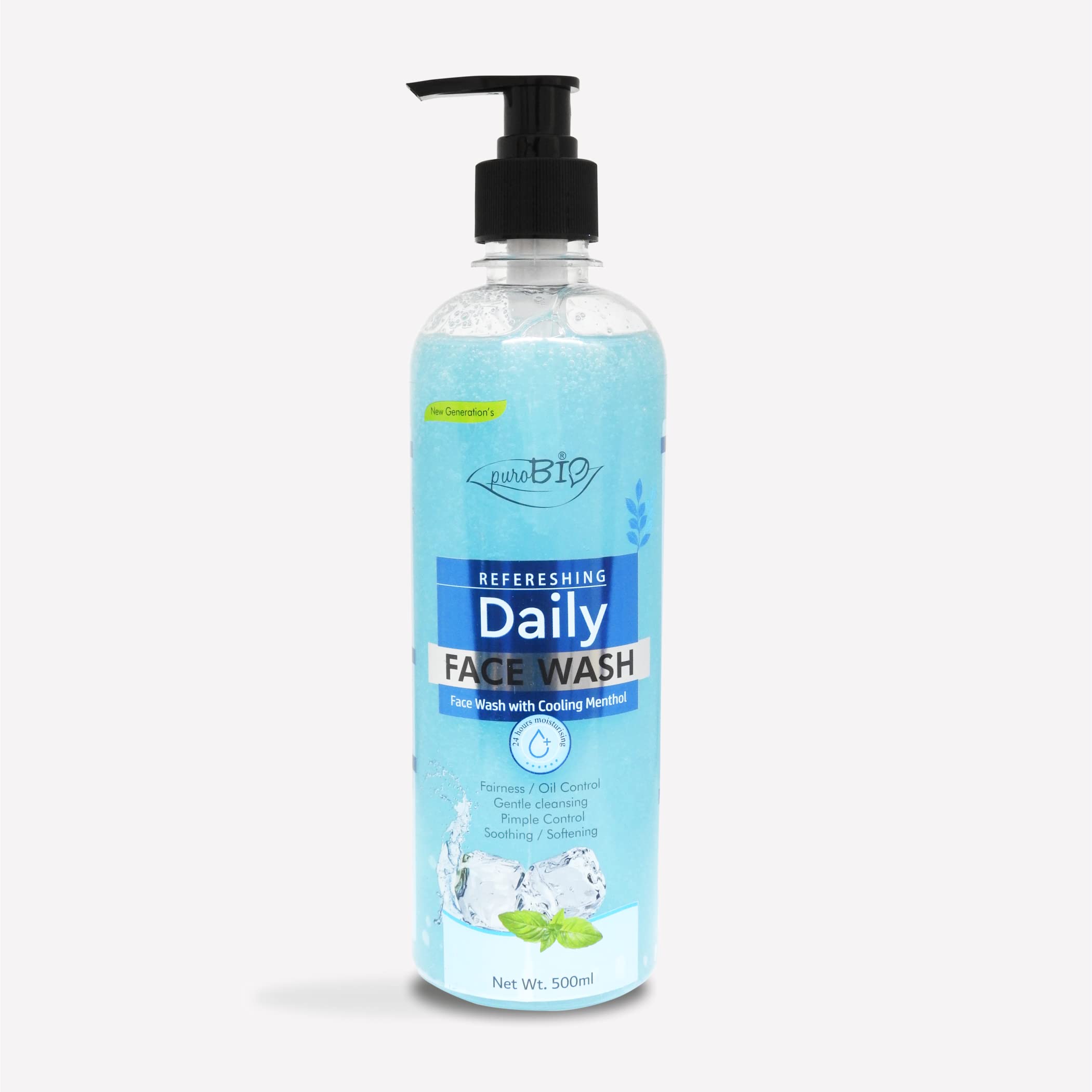 **Purobio Refreshing Daily Face Wash with Cooling Menthol – Oil Control & Pimple Treatment – Deep Cleansing for All Skin Types – 500ml – Perfect for Morning & Night Skincare Routine**