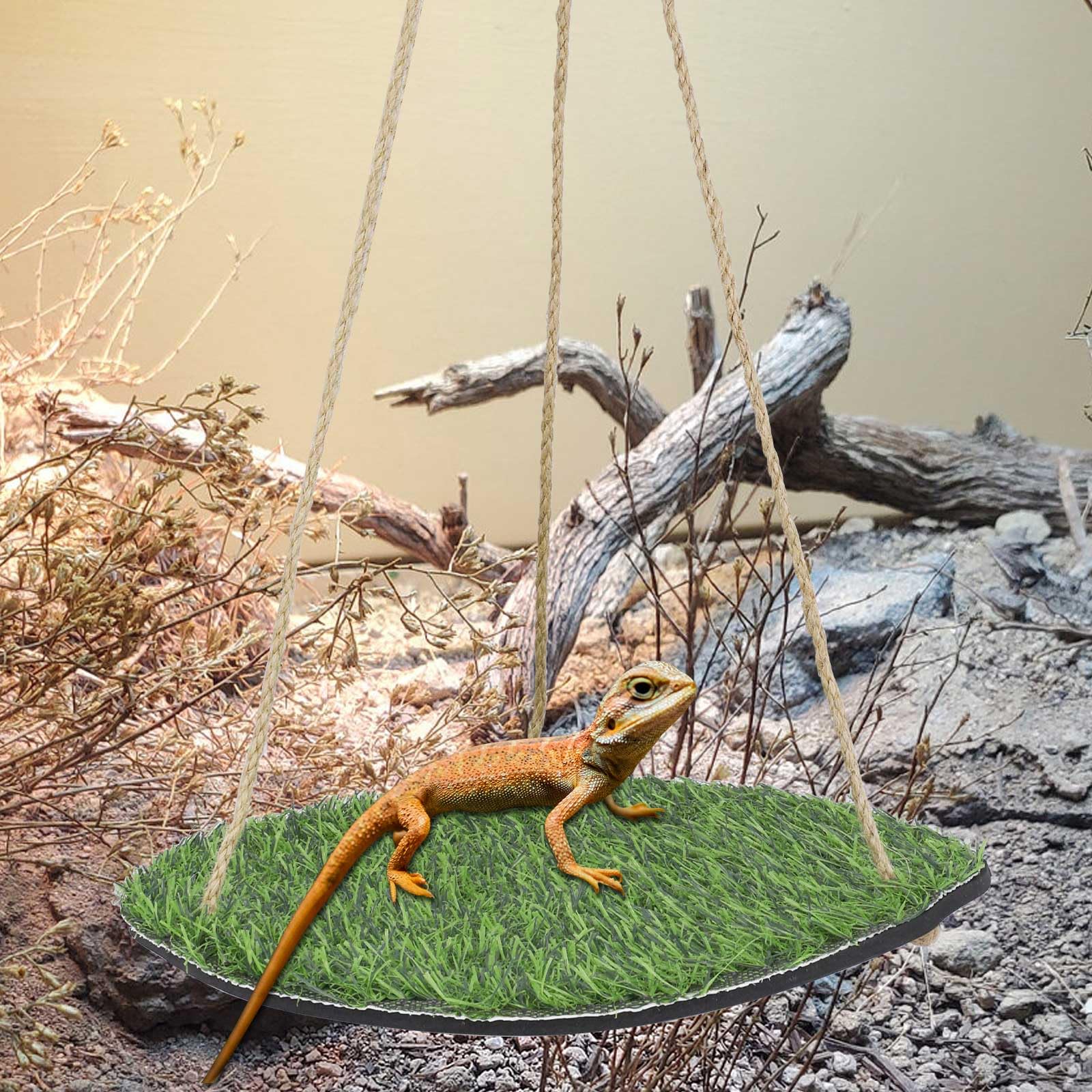 Bearded Dragon Hammock - Green Reptile Bed with Artificial Turf for Lizards, Iguanas & Snakes - Comfortable Sleeping & Lounging Accessory for Terrariums & Enclosures - Perfect for Basking, Relaxing & Climbing