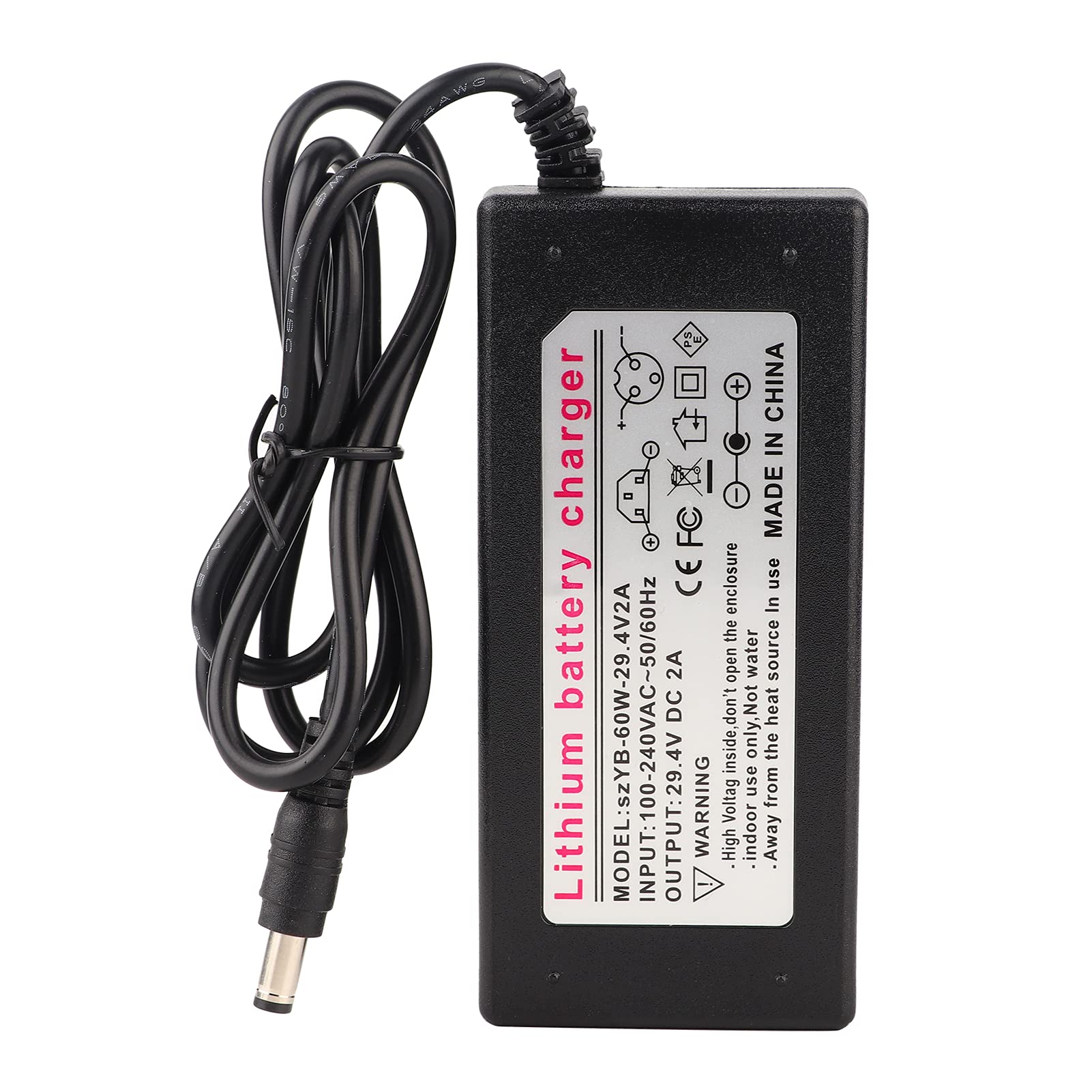 29.4V 1.6A Lithium Battery Charger with US Plug - 24V DC Power Adapter & Safe 2A Charging Cable for E-Bikes, Scooters & Power Tools | Fast Charging & Overload Protection