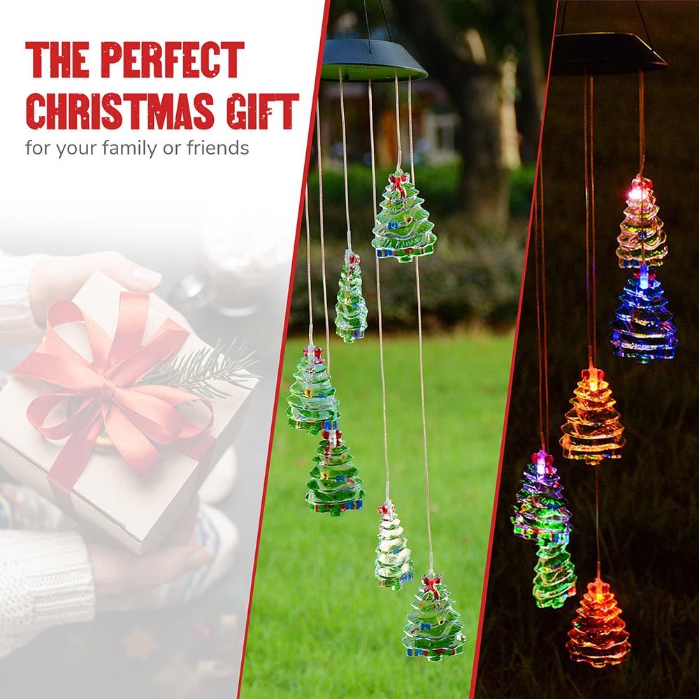 Solar LED Christmas Tree Wind Chime Outdoor Decor - Waterproof Hanging Garden Lights for Patio, Yard & Holiday Decoration