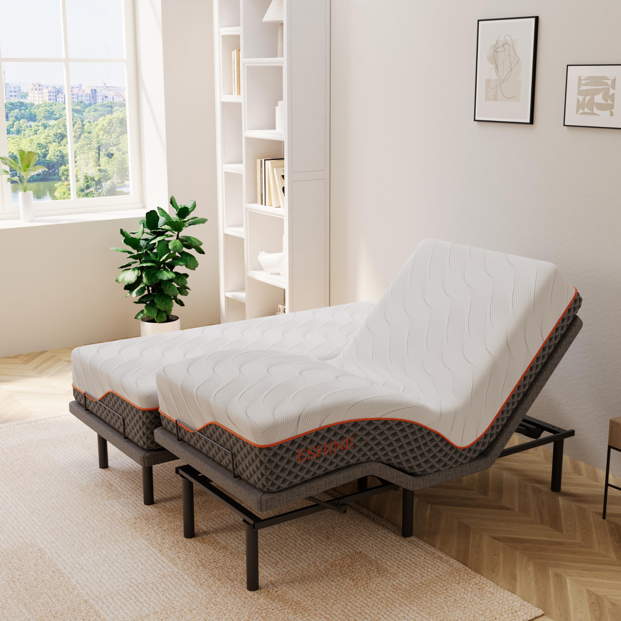 ESHINE Adjustable Split King Bed Frame with 12
