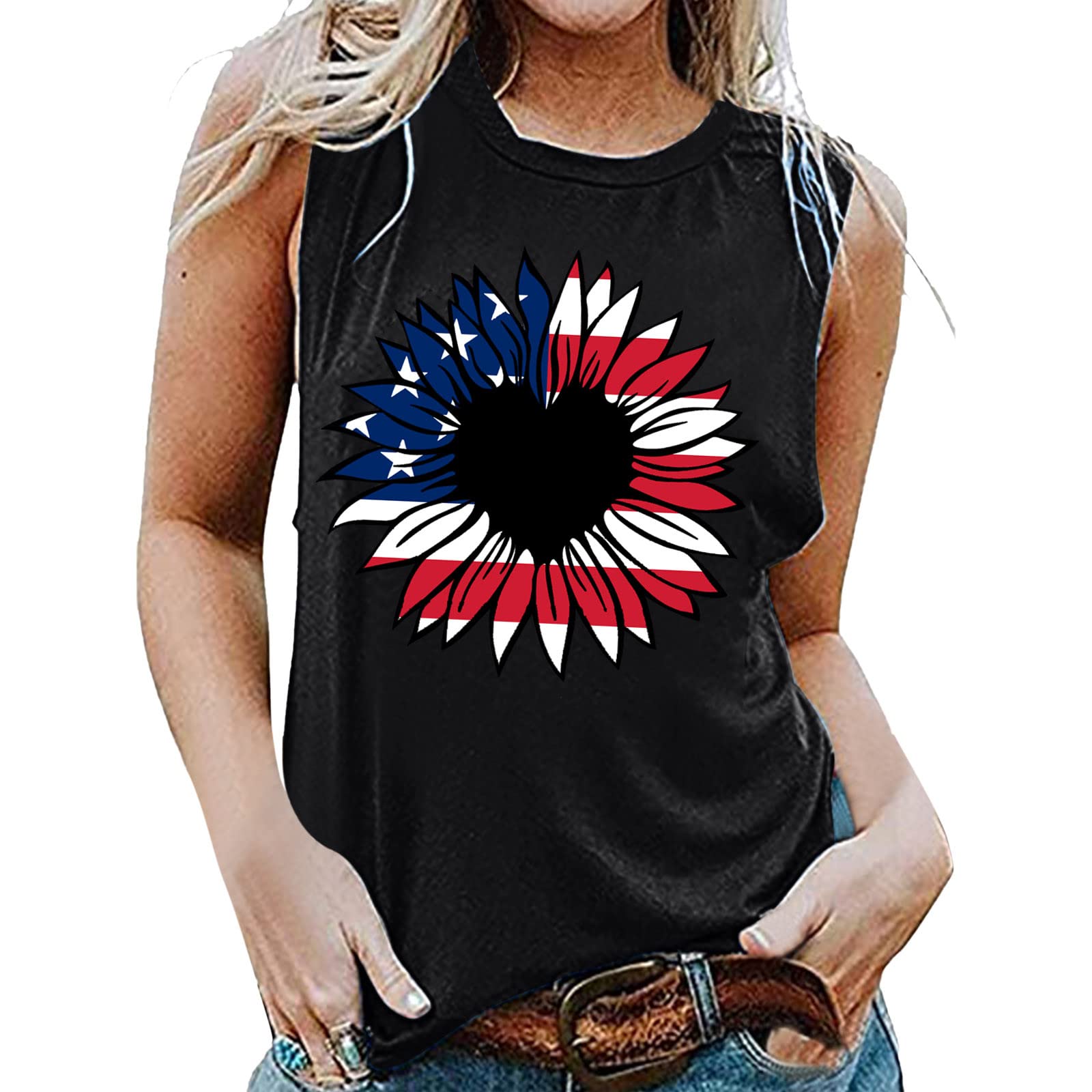 Women's Summer Sleeveless Tank Tops - Loose Fit Printed Pleated Casual Blouse, Flare Tunic Shirt for Beach, Vacation & Everyday Wear