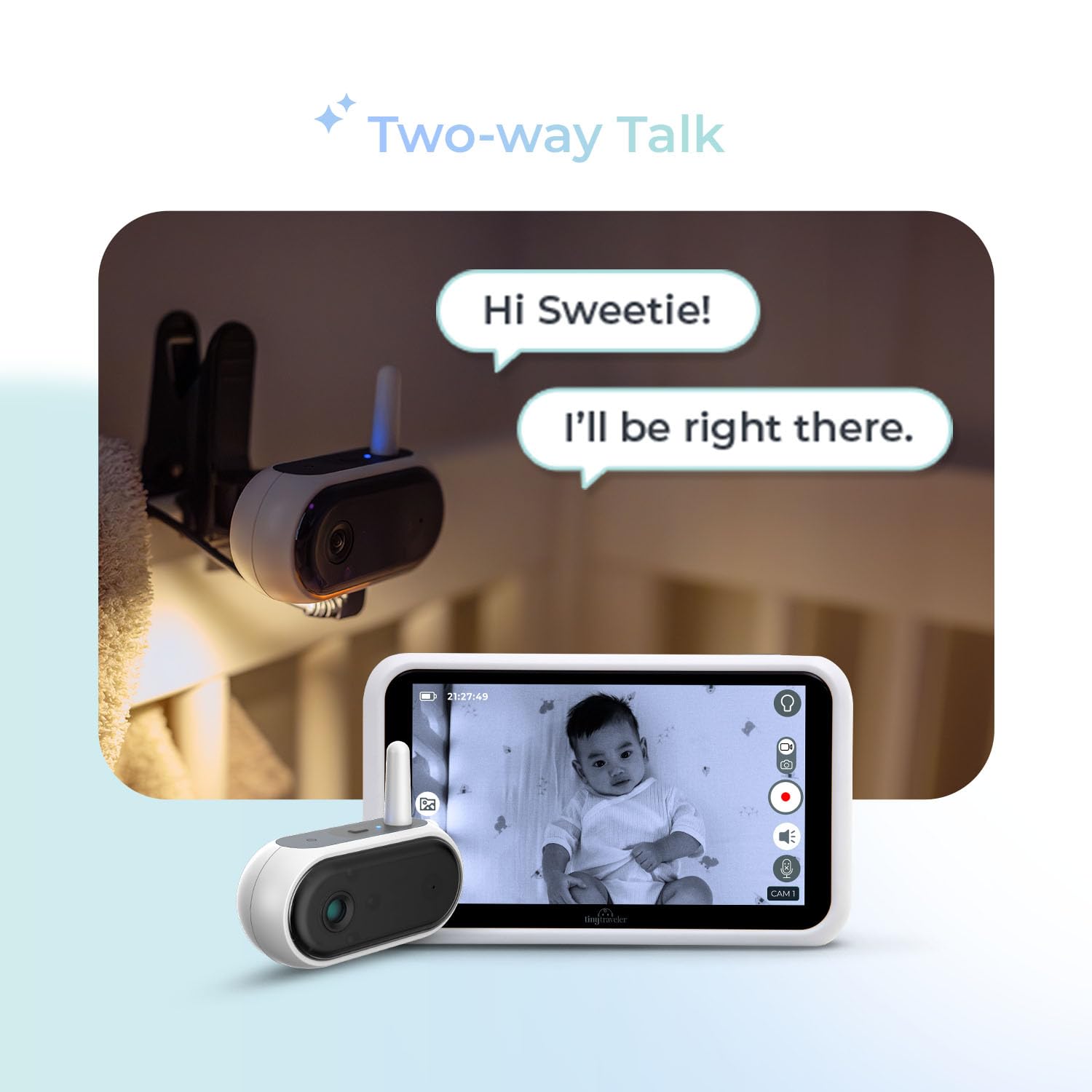 Tiny Traveler AI Smart Wireless Baby Car Monitor - AI-Powered Safety Alerts with Cry/Laugh/Stand Detection, Virtual Fence, 1000ft Long Range & Night Vision | Lullabies & Night Light for Safe Road Trips & Peace of Mind Parenting