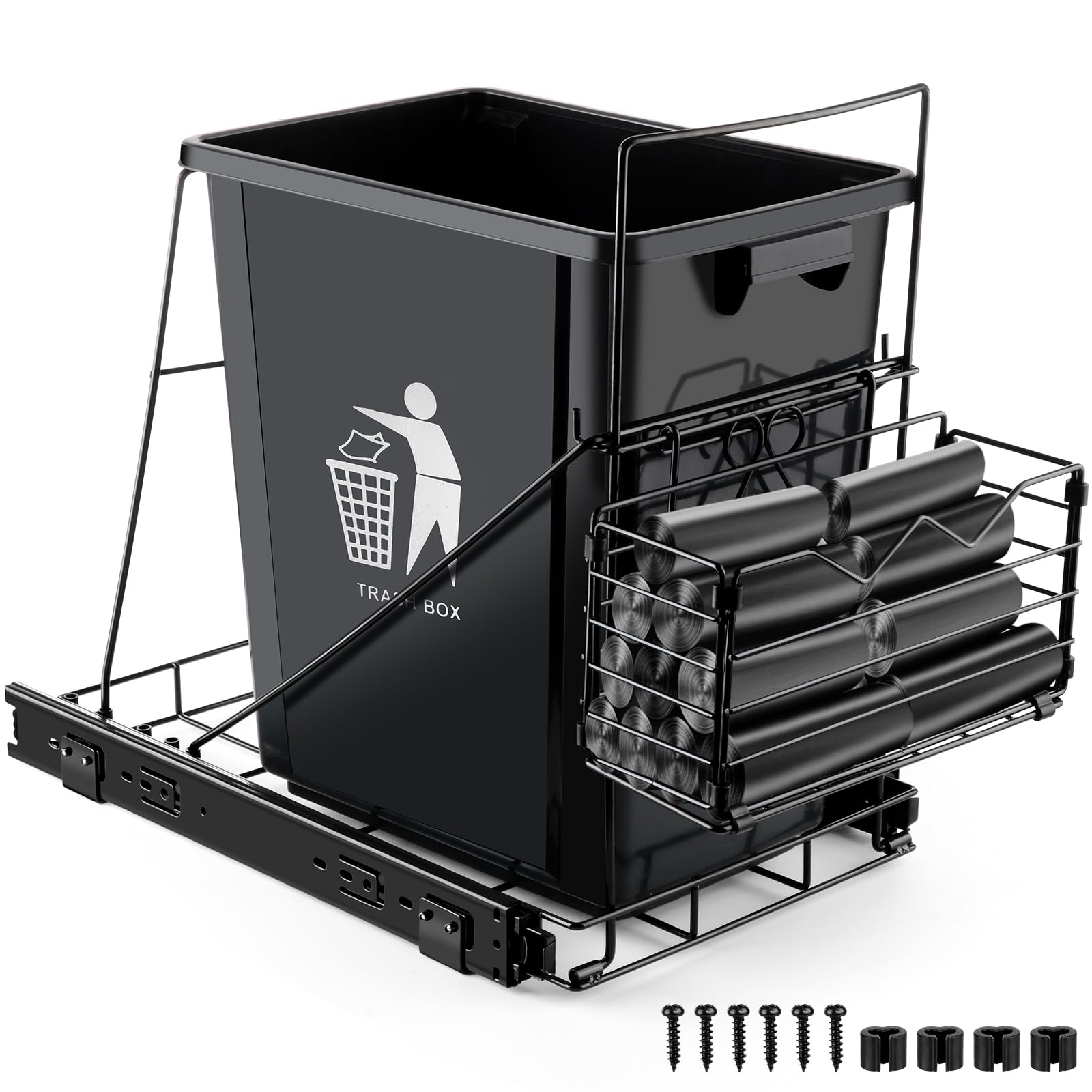 Under Cabinet Pull Out Trash Can with Detachable Front Basket - Hidden Kitchen Garbage Bin for Sink Storage, Perfect for Small Spaces & Easy Garbage Bag Access (Trash Can Not Included) - Ideal for Kitchens, Bathrooms & RVs