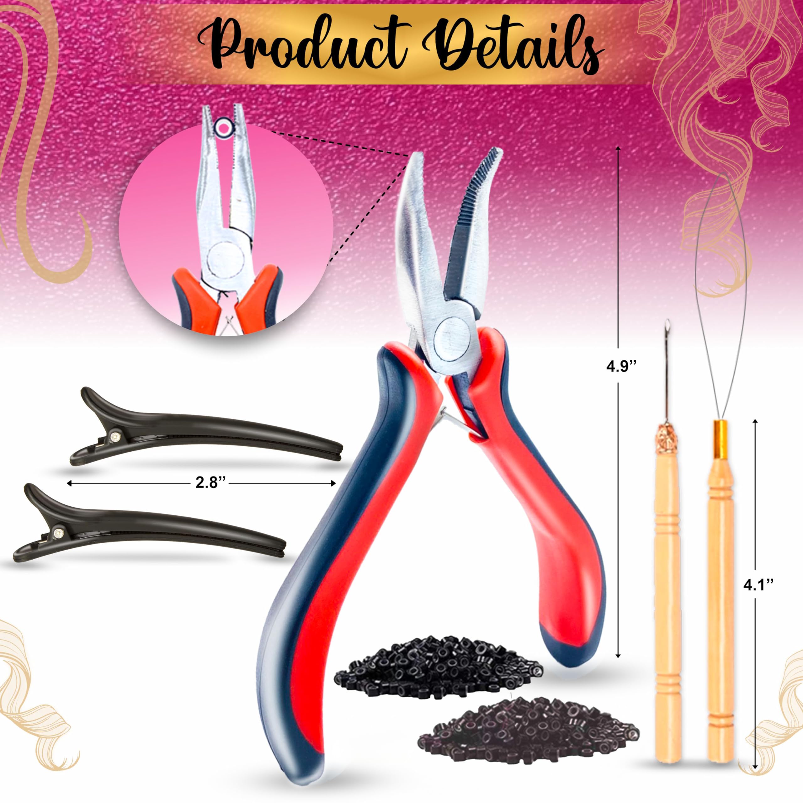 Andou 14 Colors 3500 Strands Heat Resistant Hair Tinsel Kit for Girls, Women & Kids - 48 Inch with Wooden Threader, Crochet Hook, Plier, Hair Clips & 200 Beads | Perfect for Parties, Festivals, Cosplay & Hair Styling
