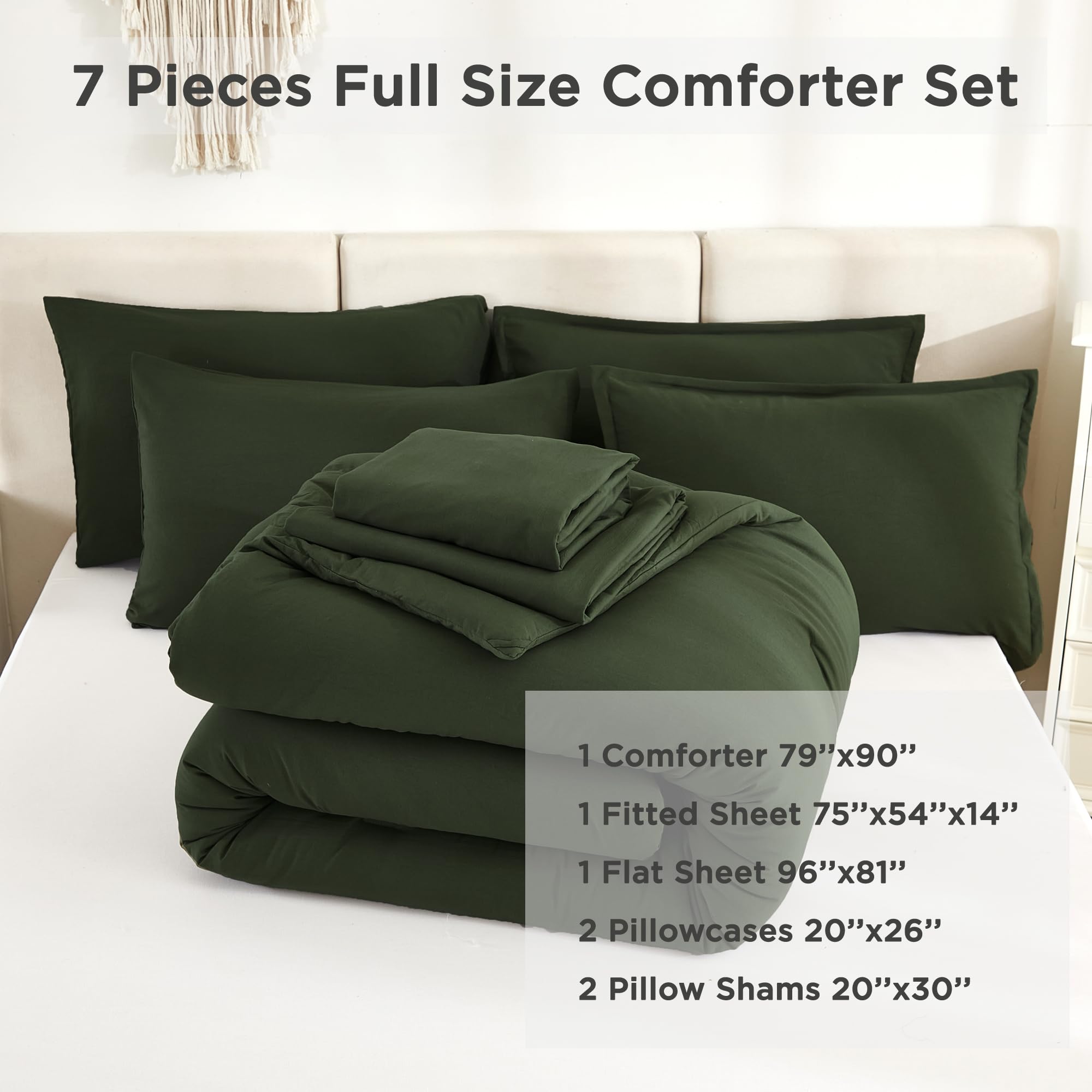 Litanika Dark Olive Green King Size Comforter Set - 7 Piece All-in-One Bedding Bundle with Lightweight Comforter, Sheets & Pillowcases | Perfect for Master Bedroom, Guest Room & Cozy Home Decor