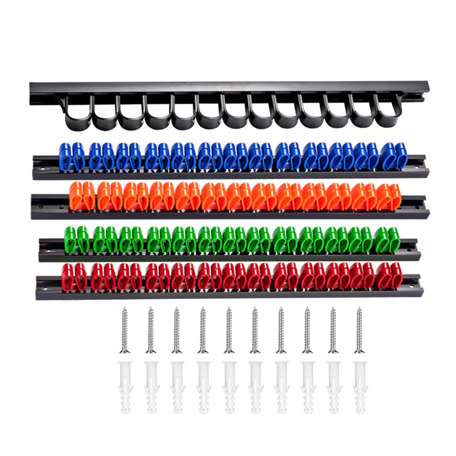 YOGOTEU 5-Piece Screwdriver & Wrench Organizer Set - Plastic Tool Holder Wall Mount Rack for Garage Storage - Perfect for Organizing Hand Tools, Wrenches, and Screwdrivers in Workshops & Home Garages