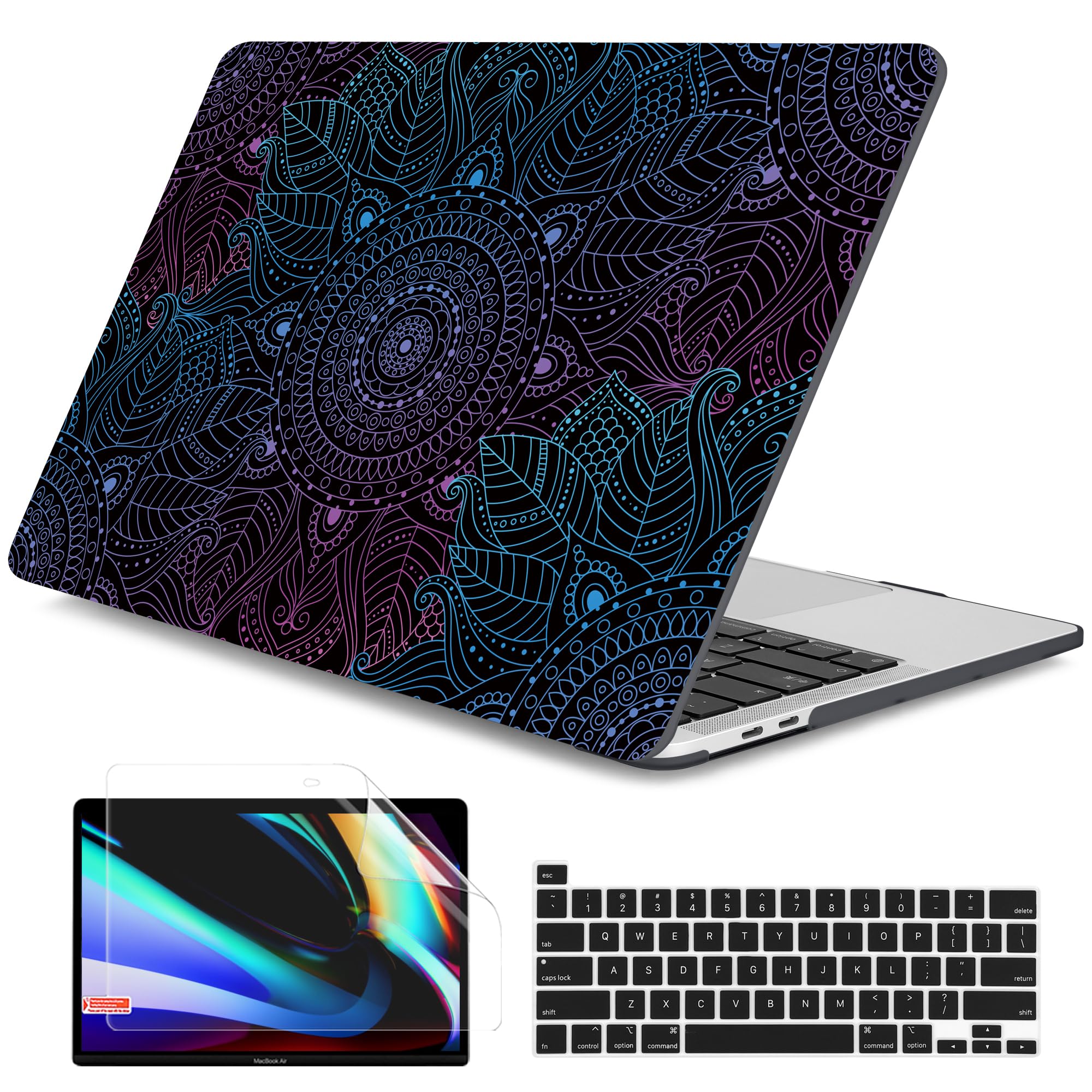 Dongke Hard Plastic Case for MacBook Pro 13 inch (Model A2251/A2289, 2020 Release) - Colorful Mandala Design Protective Cover Compatible with Retina Display & Touch Bar (Includes Touch ID) | Perfect for Work, Travel & School Protection