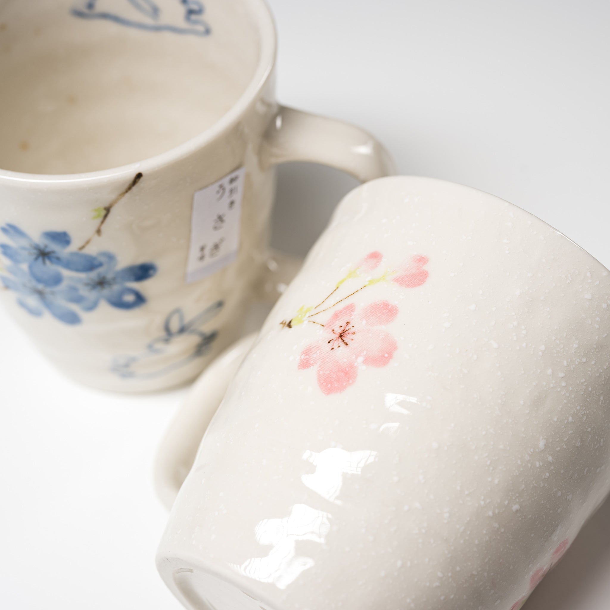 Rabbit and Sakura Pair Mug Cup Set of 2 - Ceramic Coffee Mugs with Cute Animal Design for Tea, Hot Drinks - Perfect for Couples, Valentine's Day Gifts & Japanese Tea Ceremony