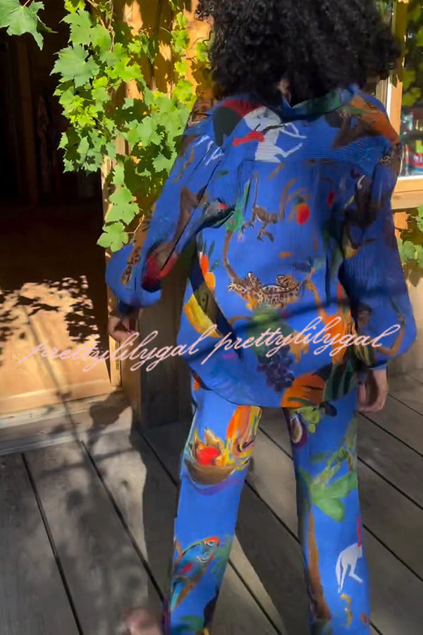 Stylish Floral Print Long Sleeve Blouse with Elastic Waist Wide Leg Pants Set - Women's Casual Outfit for Work, Date Night & Spring Fashion