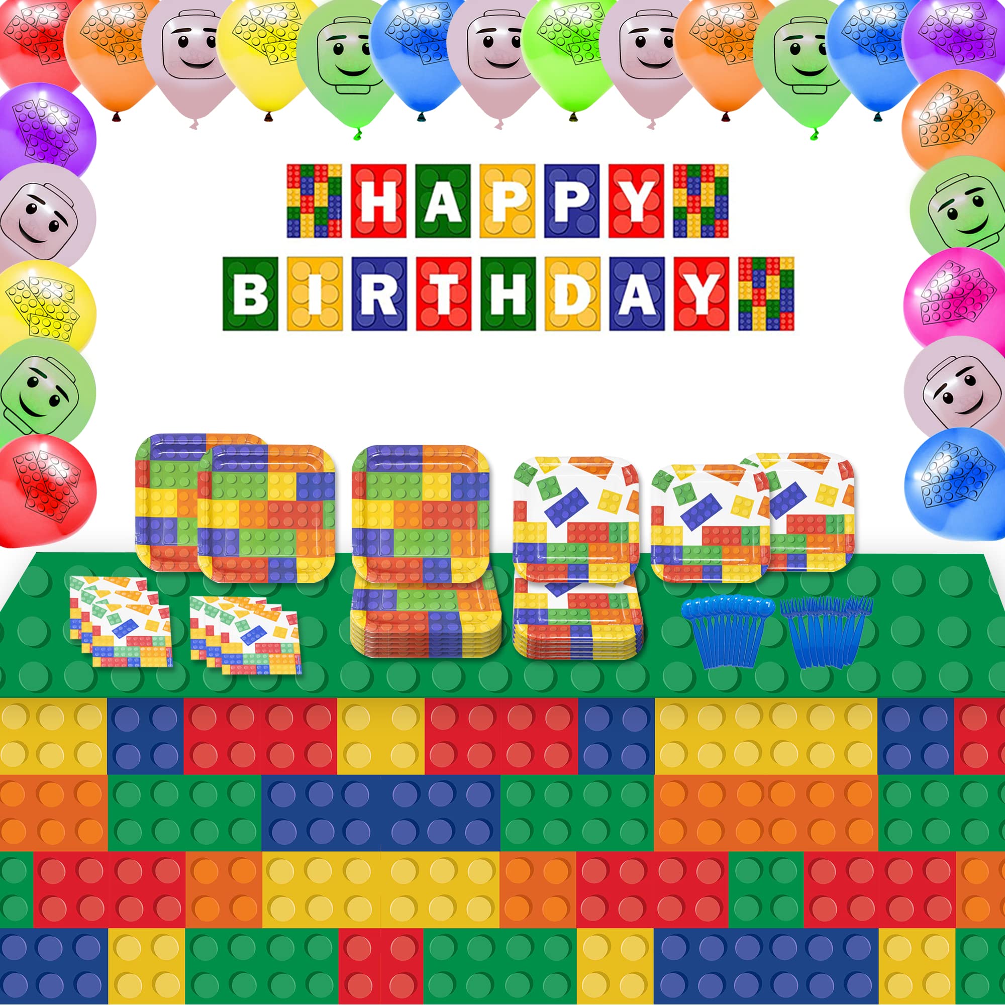 Brick Deluxe Party Supplies Pack (127 Pieces for 16 Guests) - Building Block Party Decorations, Gamer Birthday Party Kit, Minecraft-Inspired Party Supplies, Brick-Themed Party Favors for Kids & Adults - Perfect for Birthday Parties, Baby Showers & Game Nights