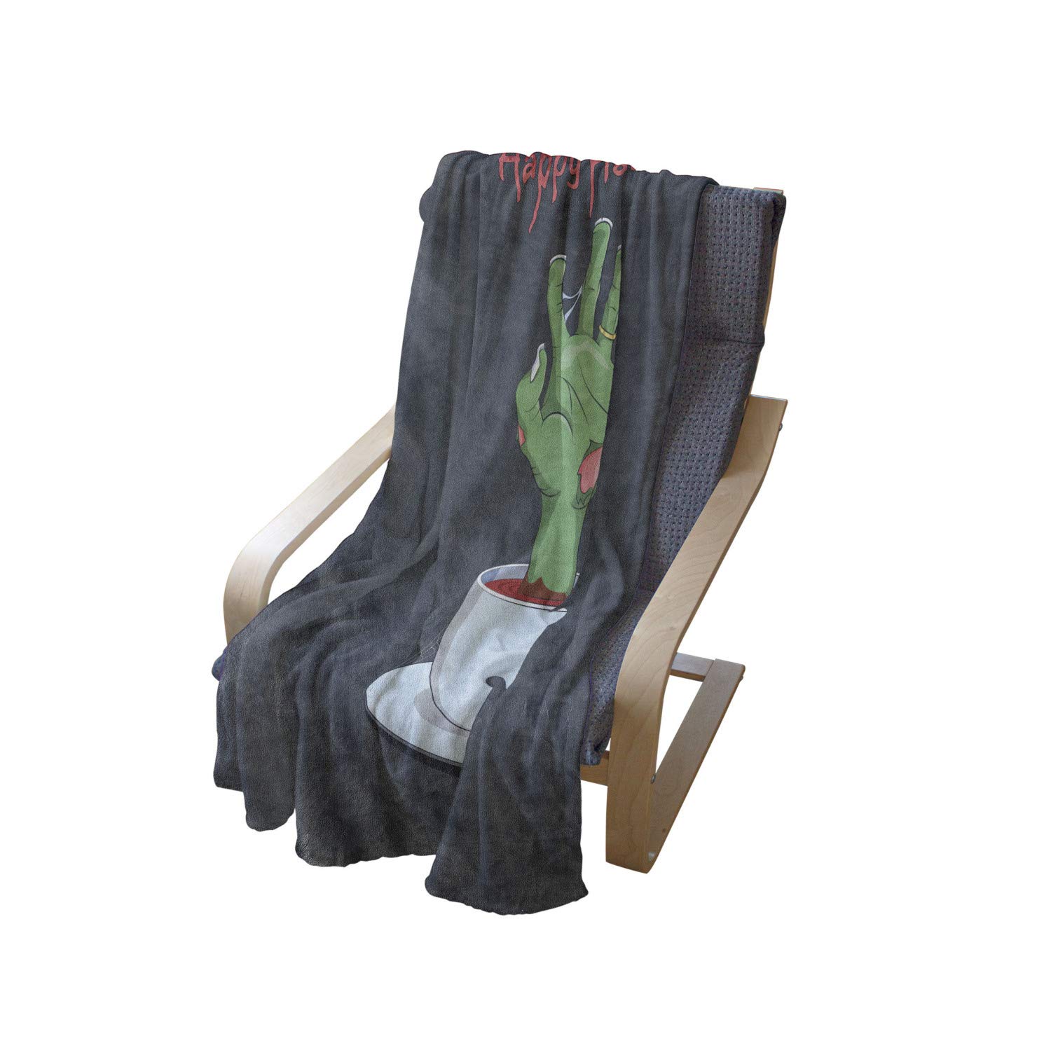 Ambesonne Halloween Throw Blanket - Zombie Hand in Bloody Tea Cup with Spiders & 'Happy Halloween' Print | Soft Flannel Fleece Accent Blanket for Couch, Bed, Sofa (50x60 Inches) | Grey Pale Rust Green | Perfect for Halloween Decor, Horror Movie Nights & Cozy Fall Evenings