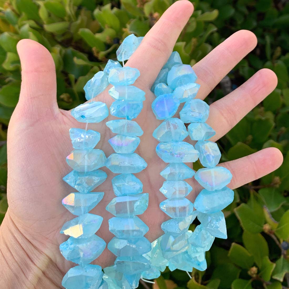 Natural Raw Healing Crystal Quartz Nugget Drilled Gemstone Beads - 15 Inch Aqua Blue AB Titanium Coated Chakra Stones for Jewelry Making & Spiritual Healing | DIY Bracelets, Necklaces & Meditation Accessories