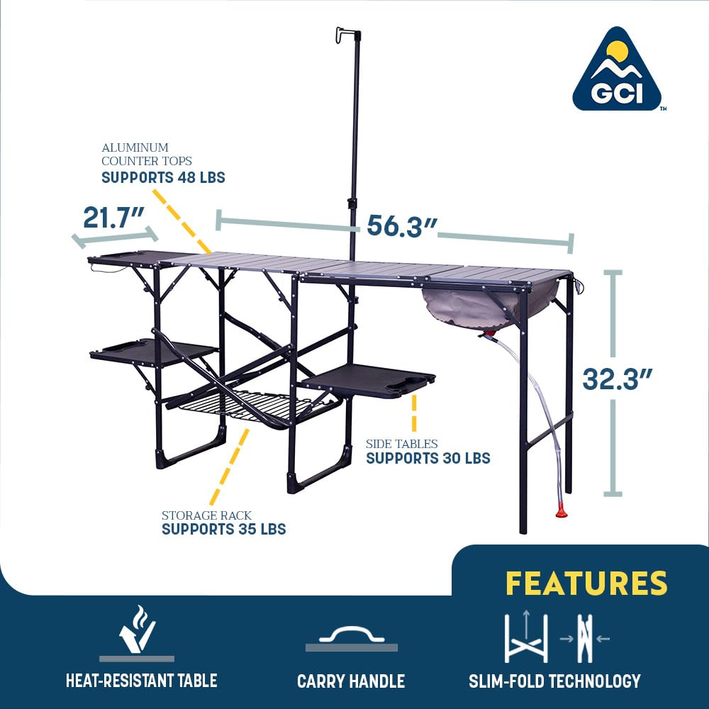 GCI OUTDOOR Master Cook Station - Portable Folding Camping Kitchen Table with Soft Shell Sink, Heat Resistant Tabletop & Adjustable Lantern Pole | Perfect for Outdoor Cooking, RV Trips, Backpacking & Tailgating Parties | Compact Design for Easy Storage & Transport