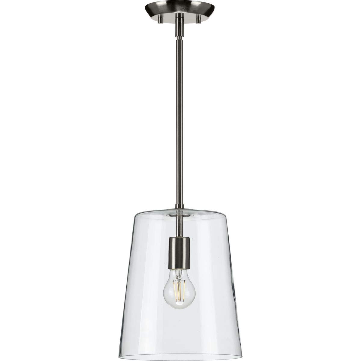 Clarion Collection Coastal Pendant Light - 1-Light Clear Glass Fixture with Brushed Nickel Finish | Perfect for Beach House, Kitchen Island & Dining Room Lighting