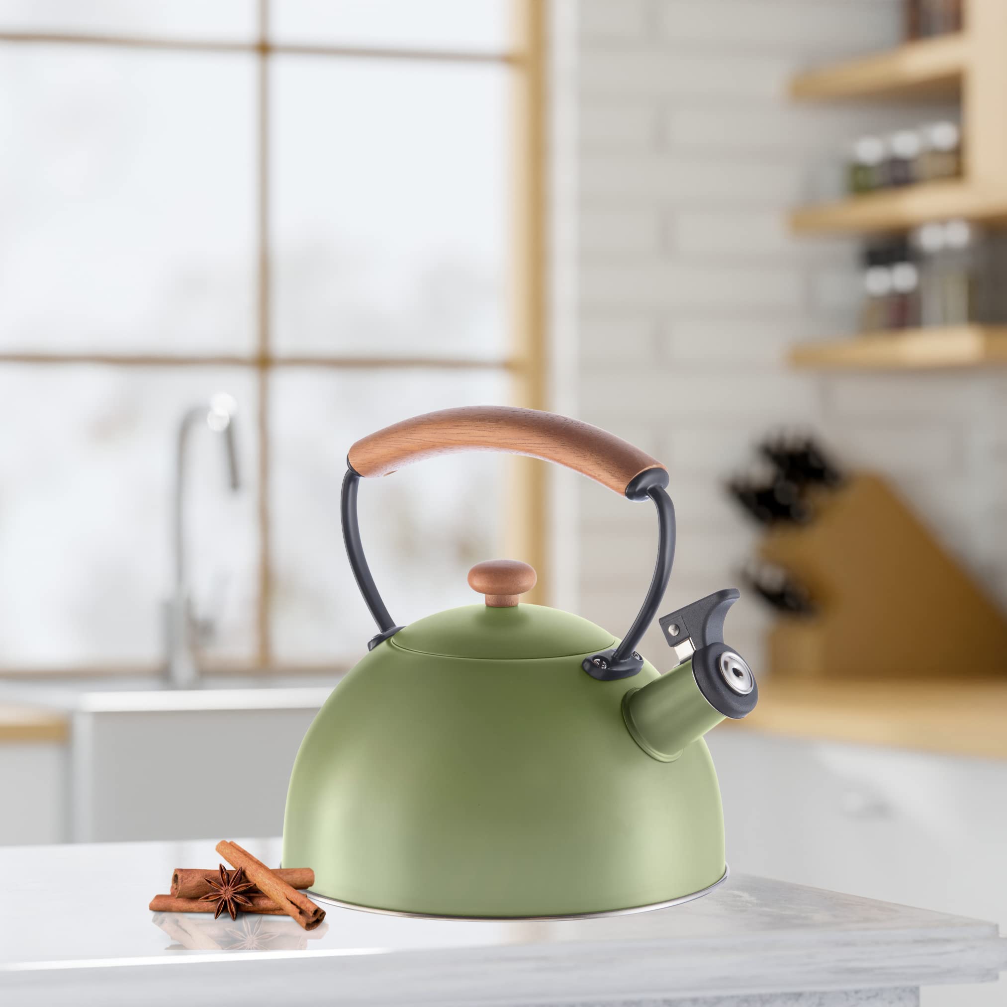 OGGI 2.5L Stainless Steel Tea Kettle with Loud Whistle & Cool-Touch Wood Handle - 85oz Stovetop Water Boiler for Tea, Coffee & Cooking - Perfect for Home, Office & Camping Use