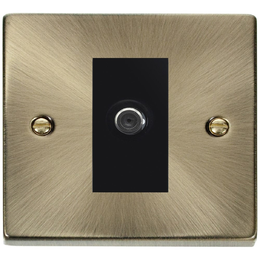 Antique Brass Satellite Socket VPAB156MBK - Vintage Style Electrical Outlet Cover for Home Decor, Living Room, Bedroom, and Office