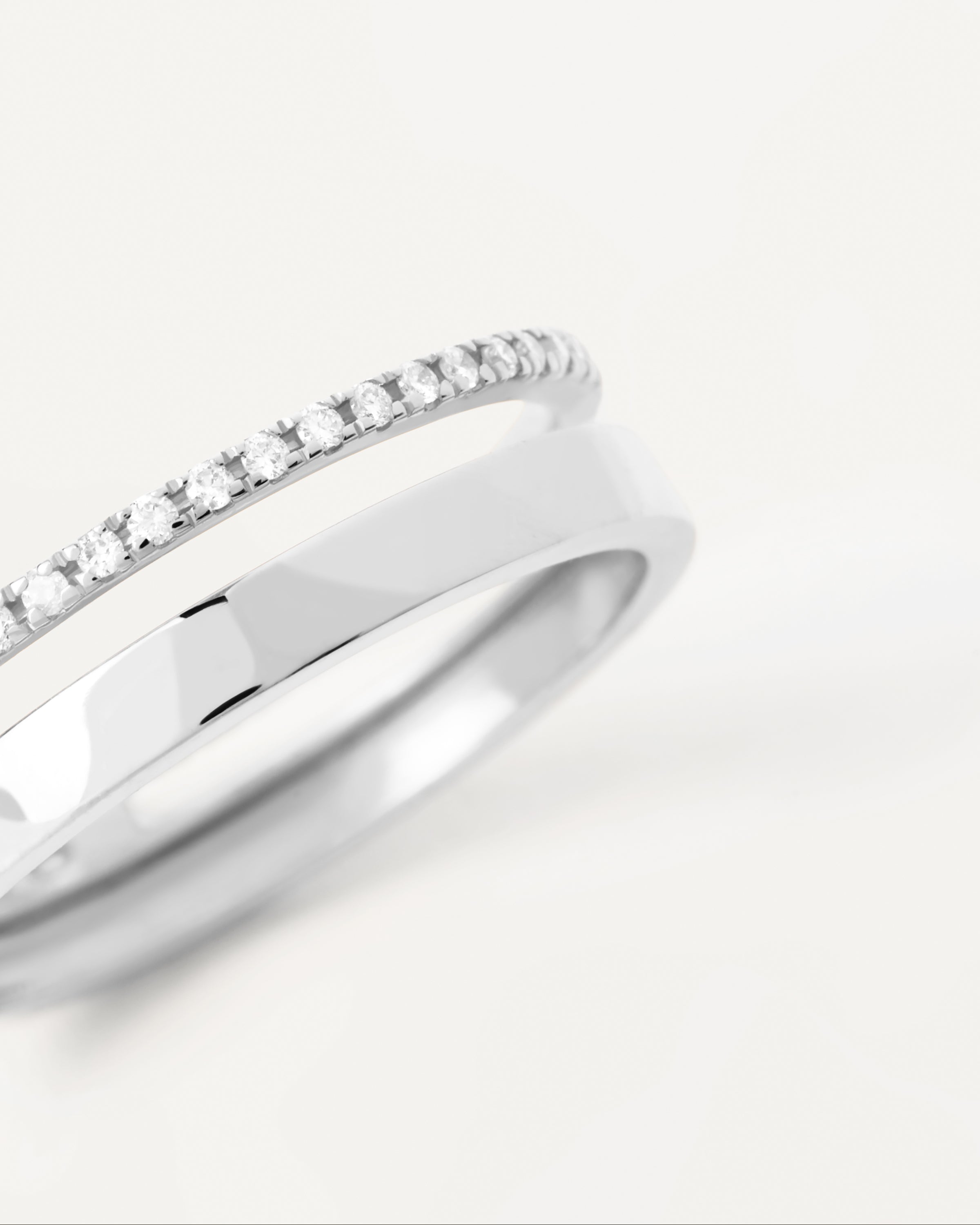 Diamond and White Gold Dual Ring for Women - Elegant Stackable Wedding Band, Anniversary Gift for Her - Perfect for Engagement, Proposal, and Special Occasions