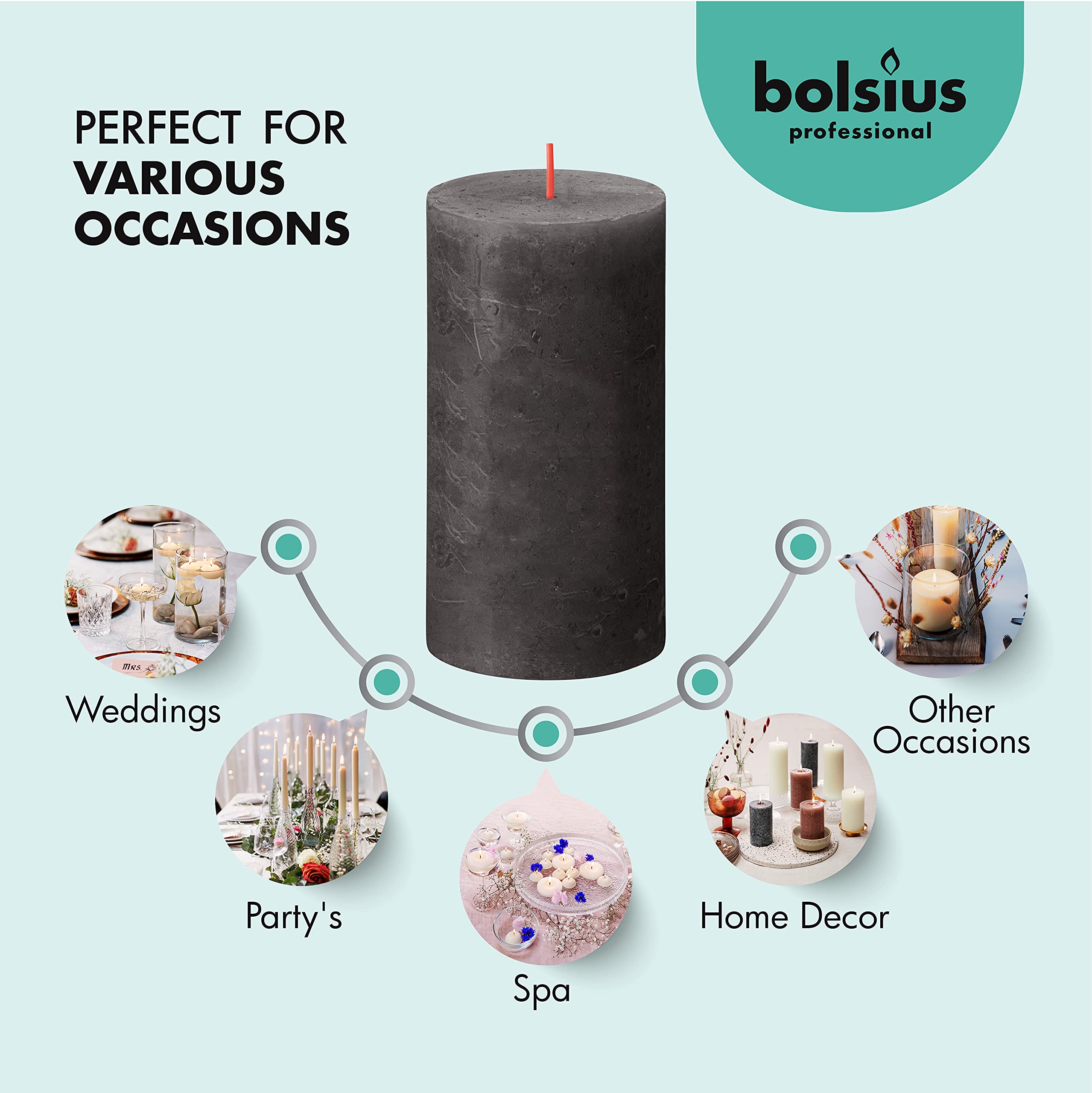 BOLSIUS 6 Pack Black (Stormy Gray) Rustic Pillar Candles - 2.75 x 5 Inches - Unscented Dripless Smokeless 60-Hour Burn Time - Premium European Quality Plant-Based Wax Candles for Wedding, Party, Home Decor, and Romantic Dinner Ambiance