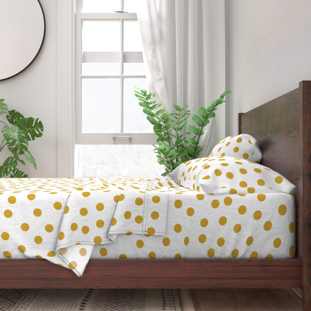 100% Cotton Twin Sheet Set 3pc - Mustard Gold Polka Dot Print | Soft Gender Neutral Nursery Bedding | Perfect for Baby Cribs, Guest Rooms & Dorm Decor