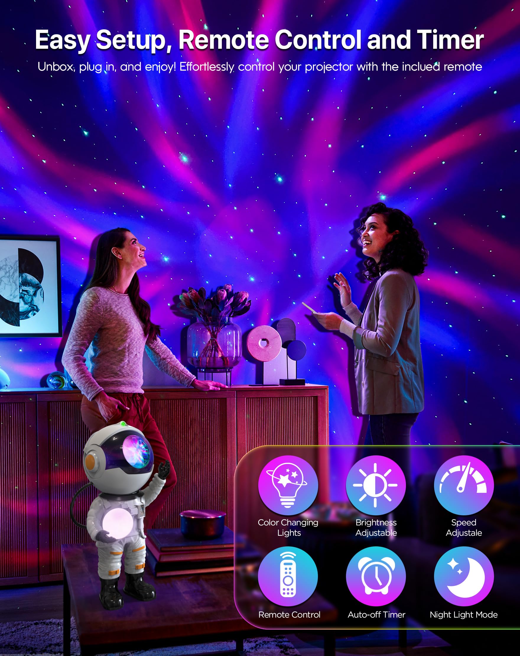 Rossetta Astronaut Galaxy Projector - Starry Night Light for Bedroom & Kids Room with Timer & Remote Control | Space-Themed Room Decor, Home Decoration & Unique Gift for Adults, Teens (Christmas, Birthday) | Perfect for Relaxation, Meditation & Creating a Dreamy Atmosphere