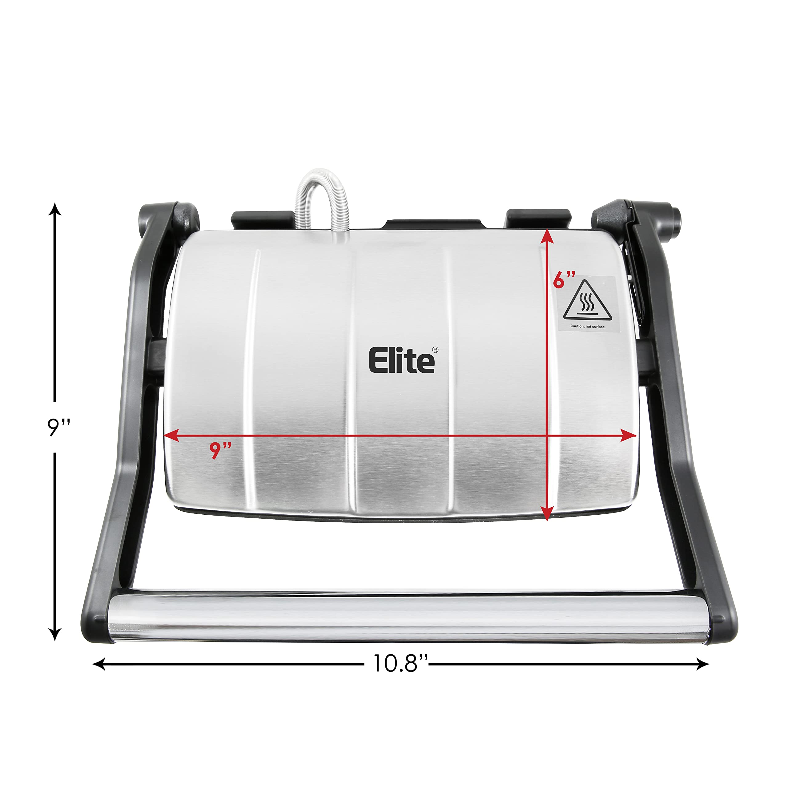 Elite Gourmet EPN-2976 2-in-1 Nonstick Panini Press & Indoor Grill - 180° Open Sandwich Maker with Floating Hinge for All Foods, Removable Grease Tray, Stainless Steel - Perfect for Home Cooking, Parties & Quick Meals