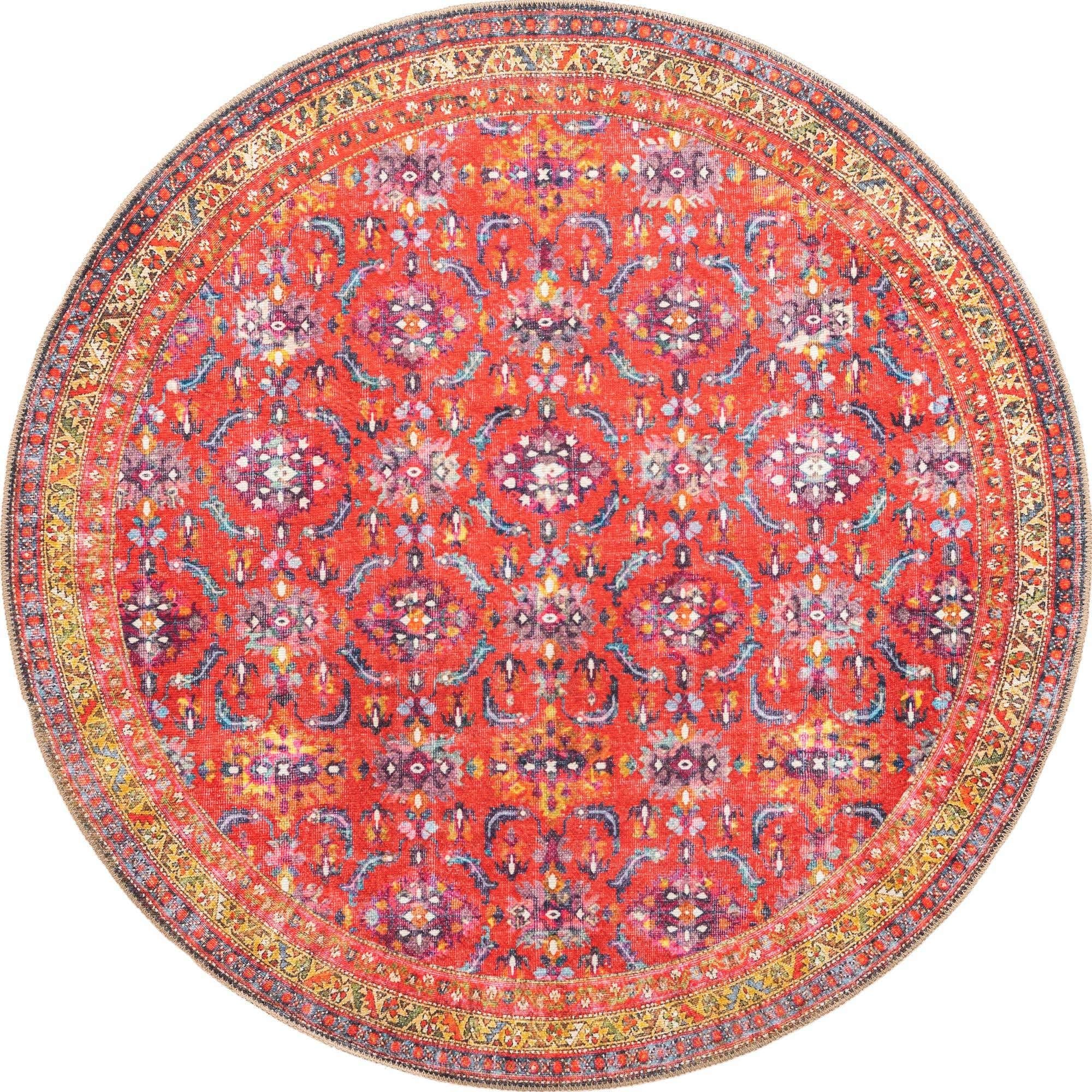 Unique Loom Revival Collection Traditional Medallion Border Red/Blue Round Area Rug 5' x 5' - Perfect for Living Room, Bedroom or Dining Room Decor