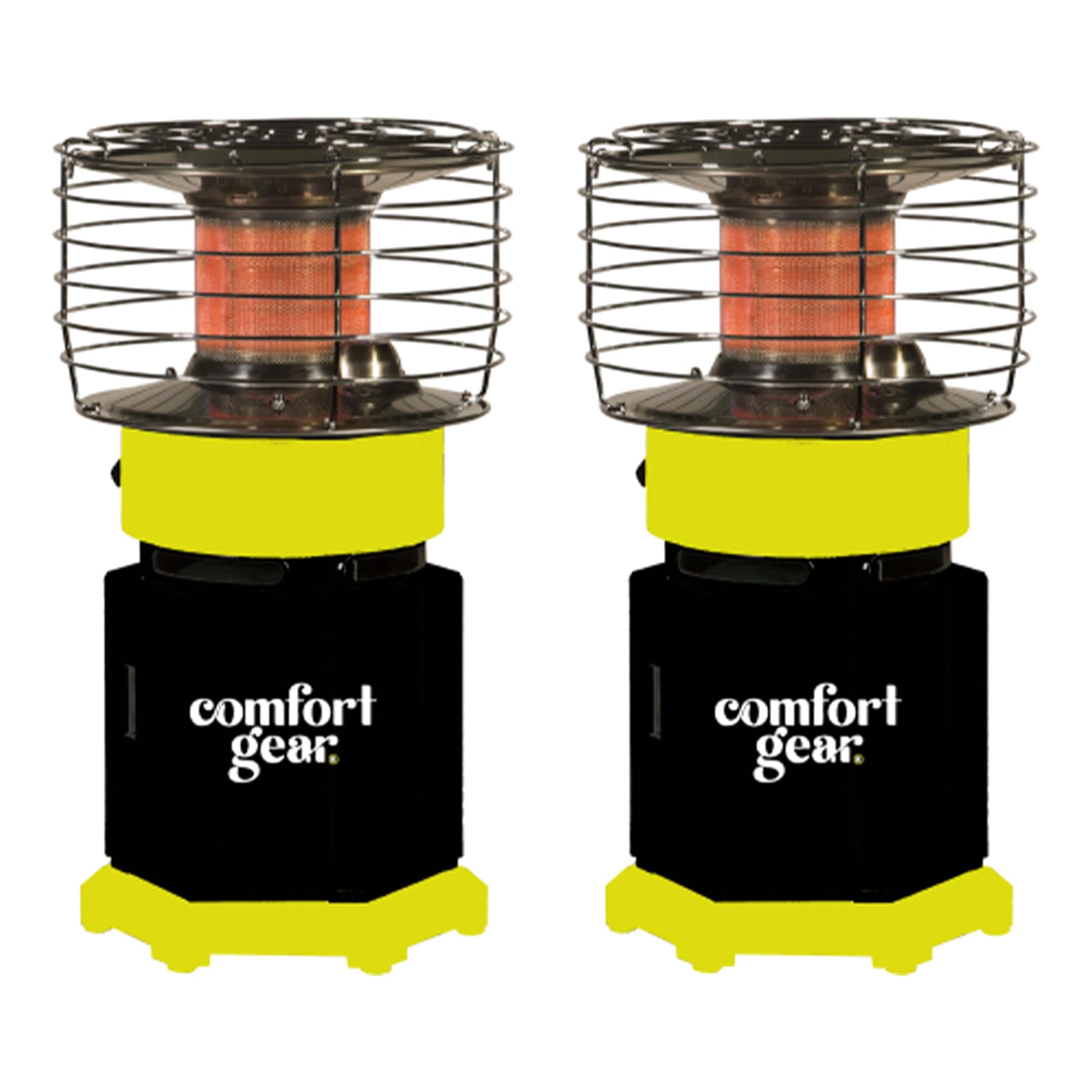 2 Pack 360 Degree Outdoor Propane Heater - 7500-10000 BTU Portable Camping Heater for Patio, Garage, Tent (Black & Yellow) - Perfect for Backyard, Picnic & Emergency Heating