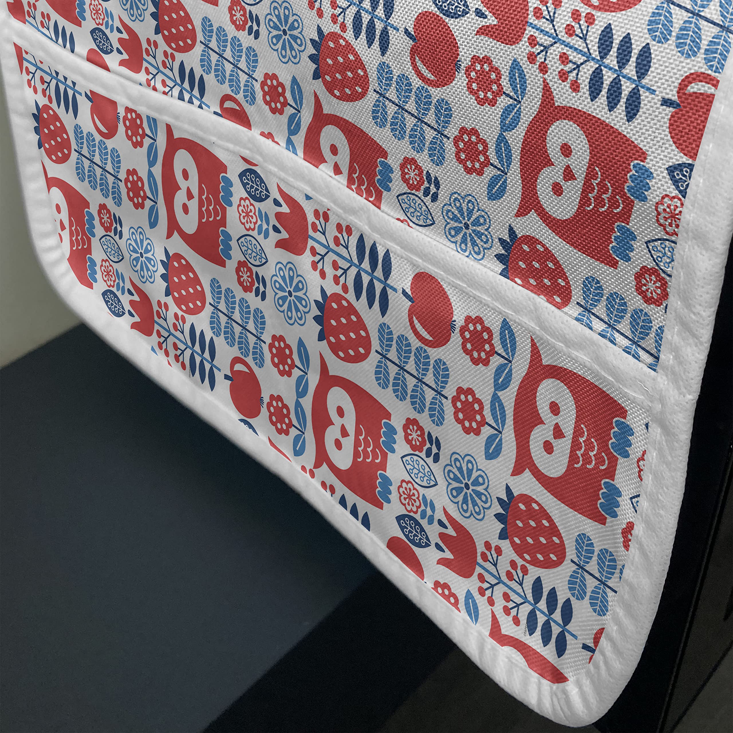 Ambesonne Norwegian Microwave Oven Cover - Water Resistant Floral Pattern with Owls & Apples, 36x12 Inch Kitchen Organizer with Pockets in Sea Blue & Dark Coral | Perfect for Modern Kitchens & Microwave Protection